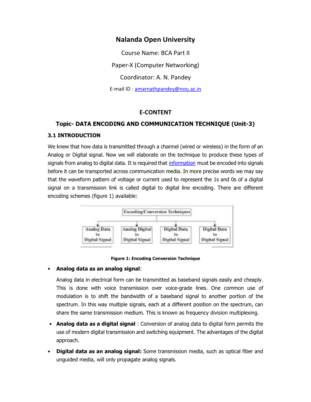 Nalanda Open University Course Name: BCA Part II Paper-X (Computer Networking) Coordinator: A