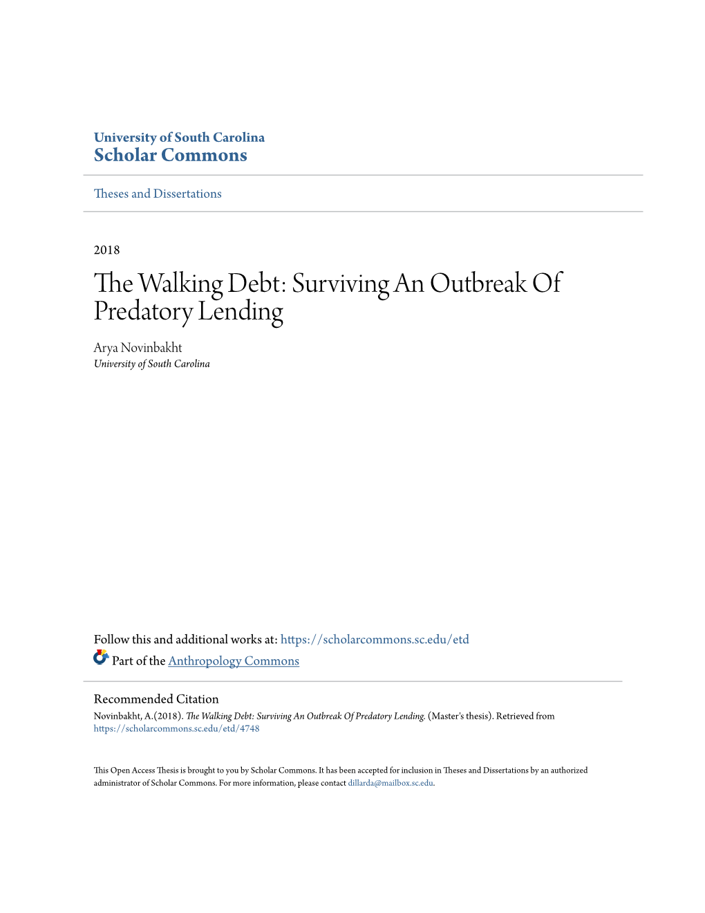 The Walking Debt: Surviving an Outbreak of Predatory Lending