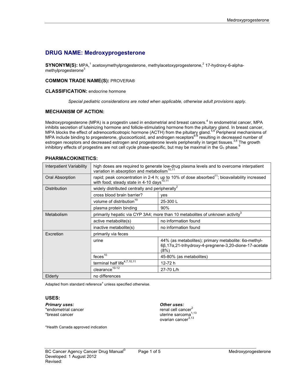 DRUG NAME: Medroxyprogesterone