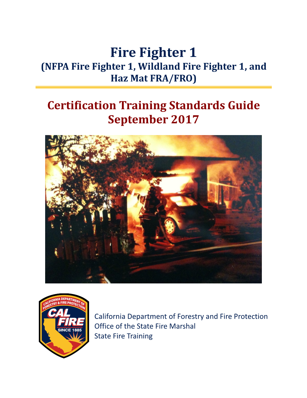Fire Fighter 1 Certification Training Standards (CTS)