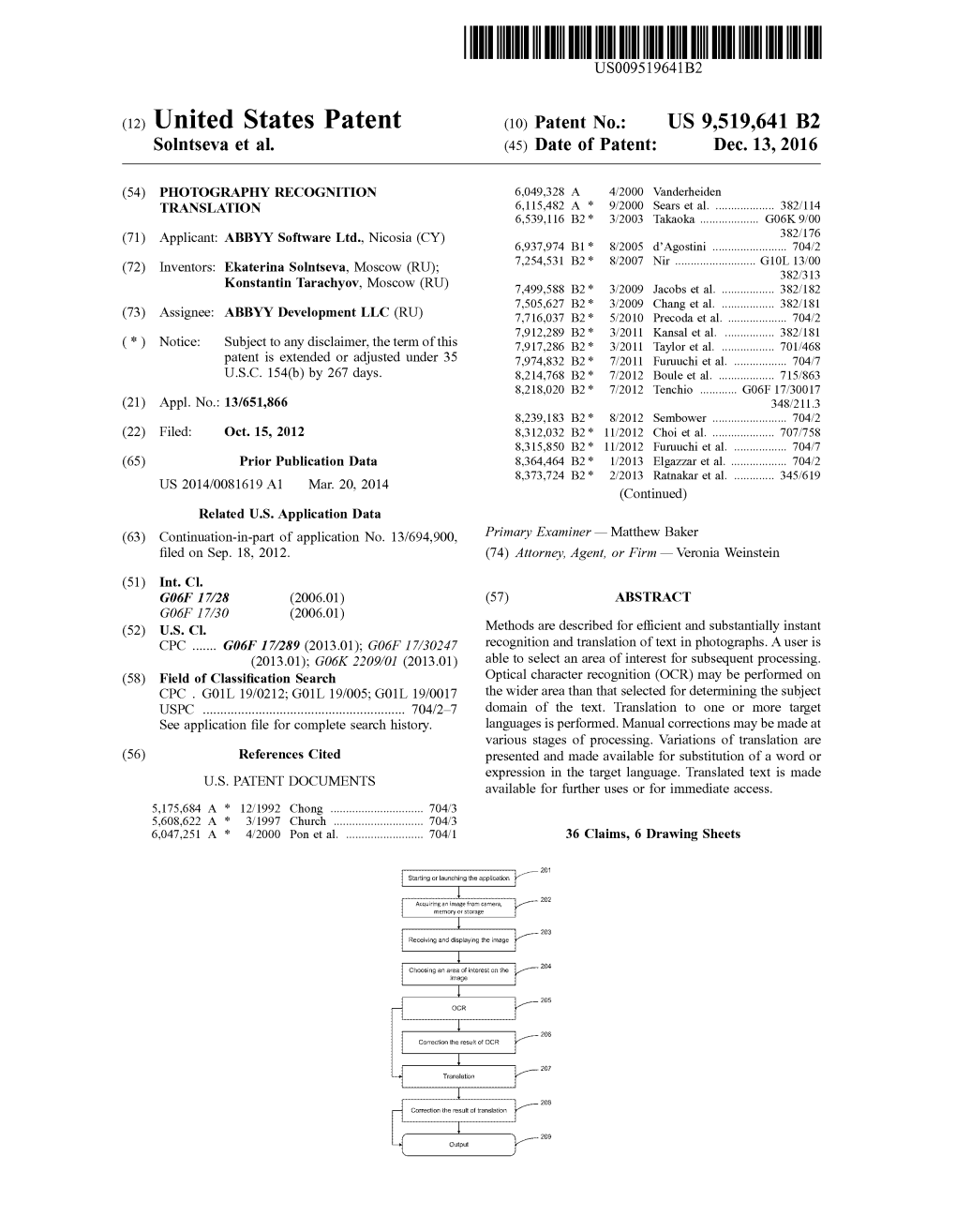 United States Patent (10) Patent No.: US 9,519,641 B2 Solntseva Et Al