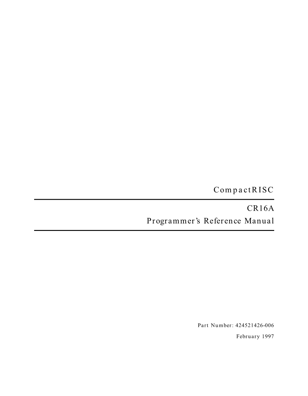 Compactrisc CR16A Programmer's Reference Manual