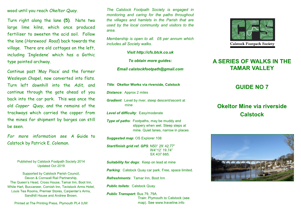 A SERIES of WALKS in the TAMAR VALLEY GUIDE NO 7 Okeltor Mine Via Riverside Calstock