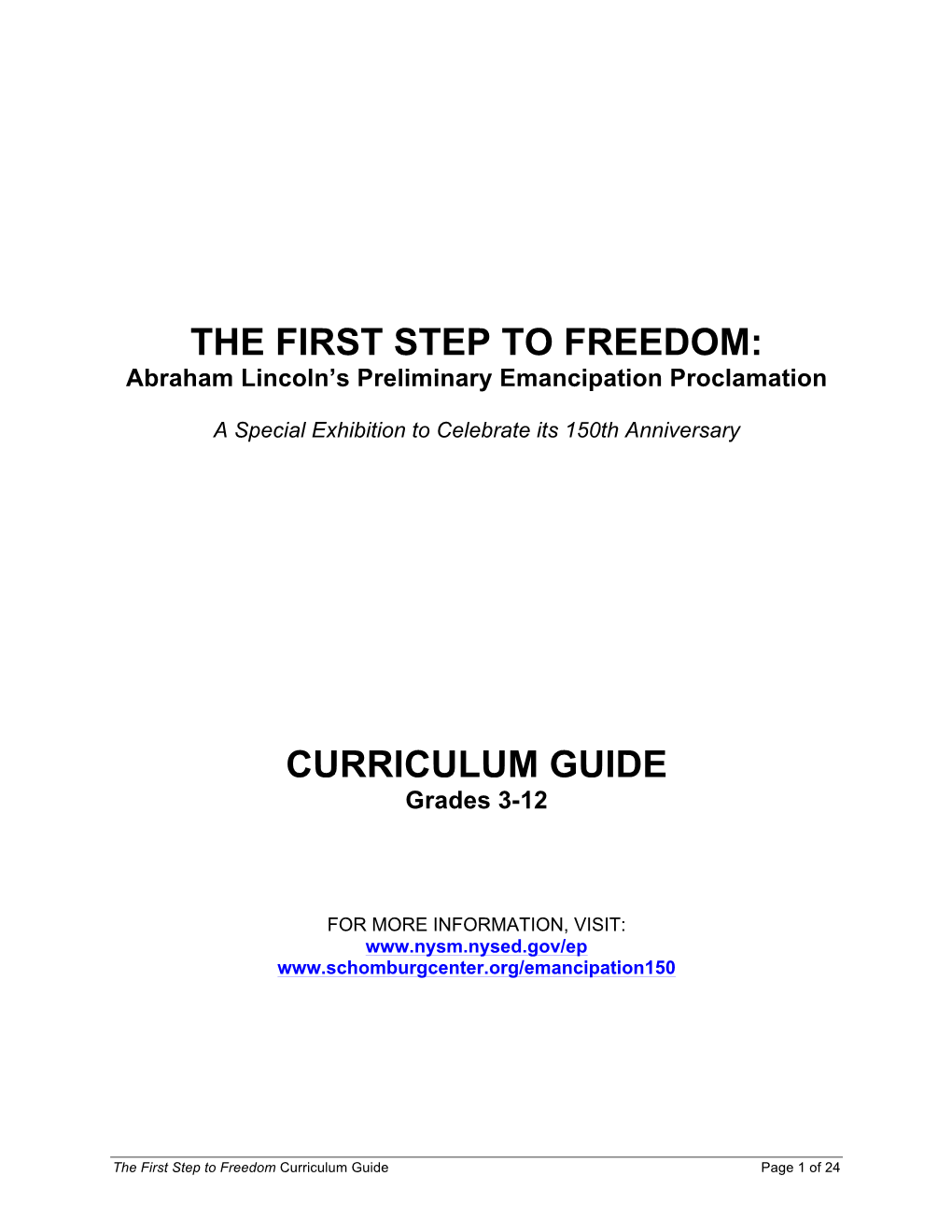 NYSM Emancipation Proclamation Curriculum Guide