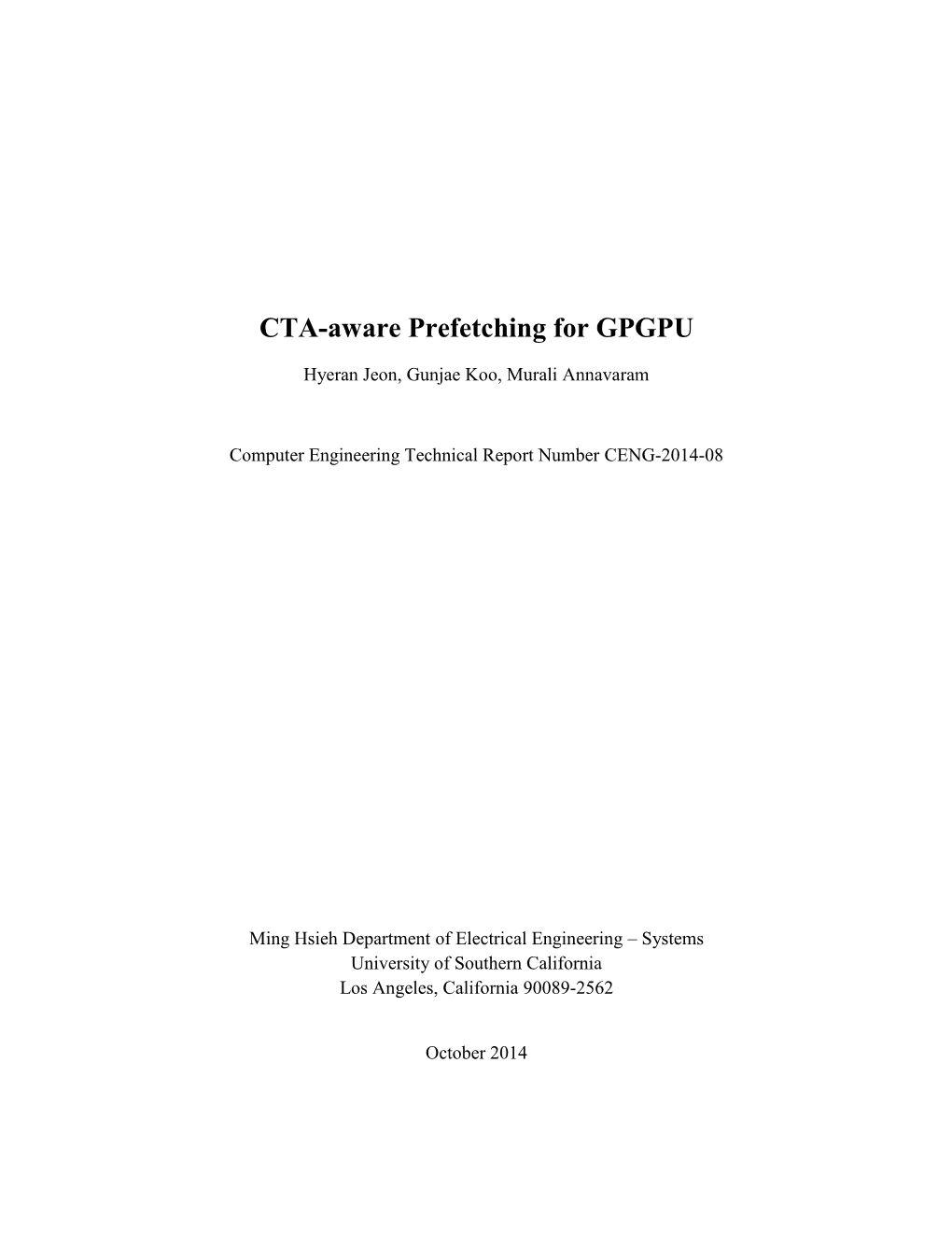 CTA-Aware Prefetching for GPGPU