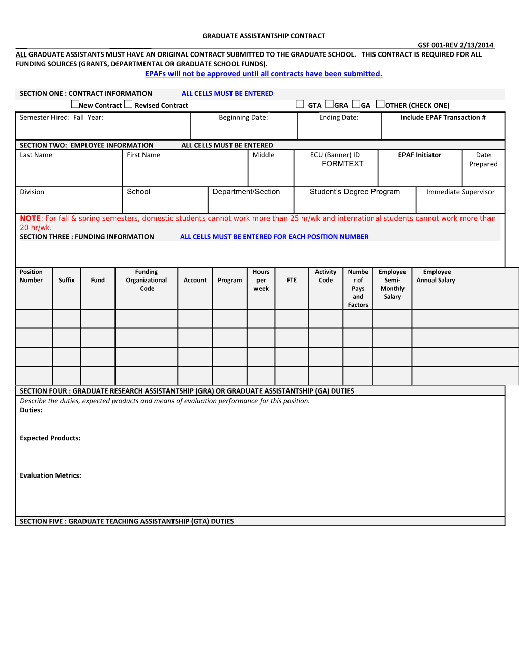 Assistantship/Fellowship Contract Form