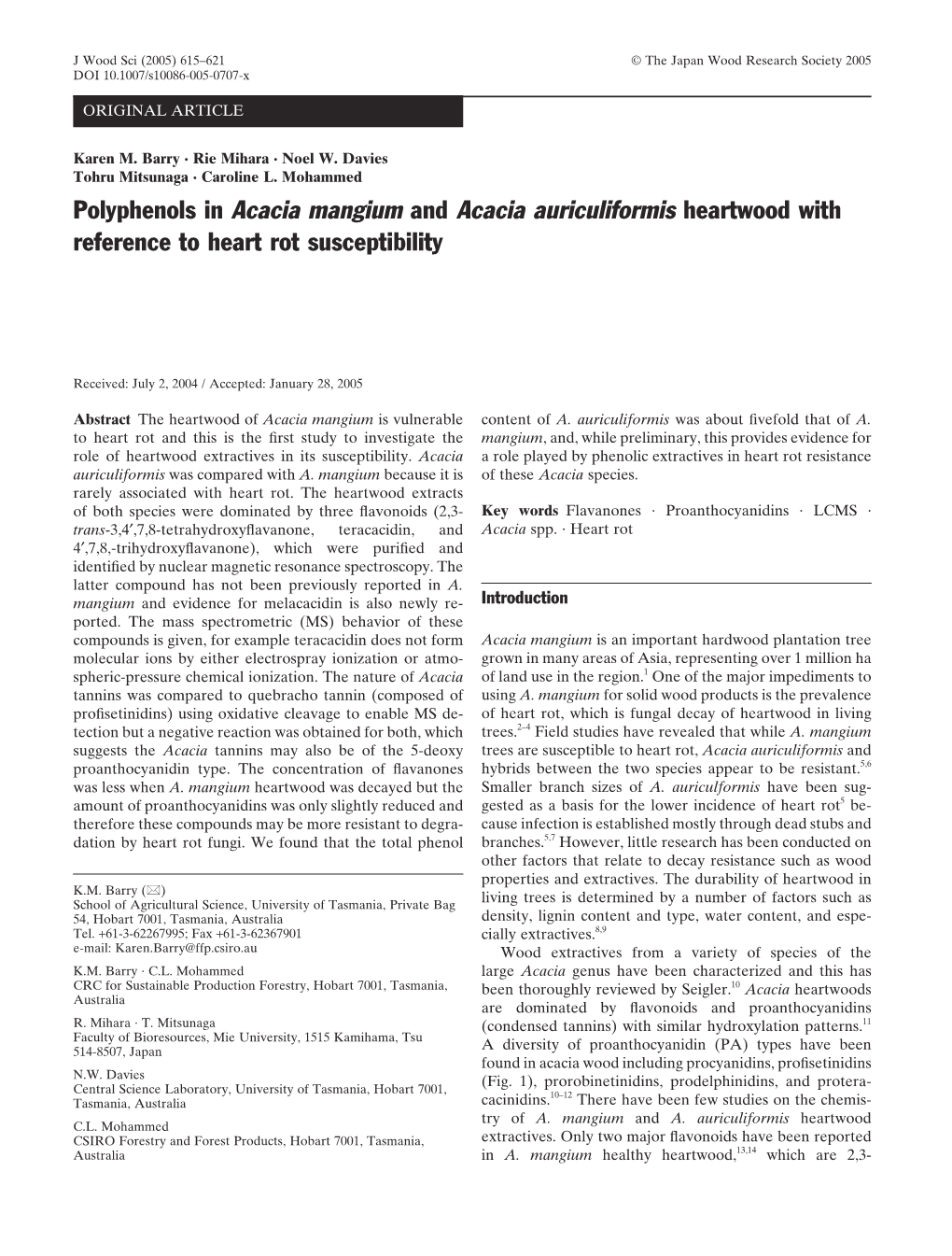 Polyphenols in Acacia Mangium and Acacia Auriculiformis Heartwood with Reference to Heart Rot Susceptibility