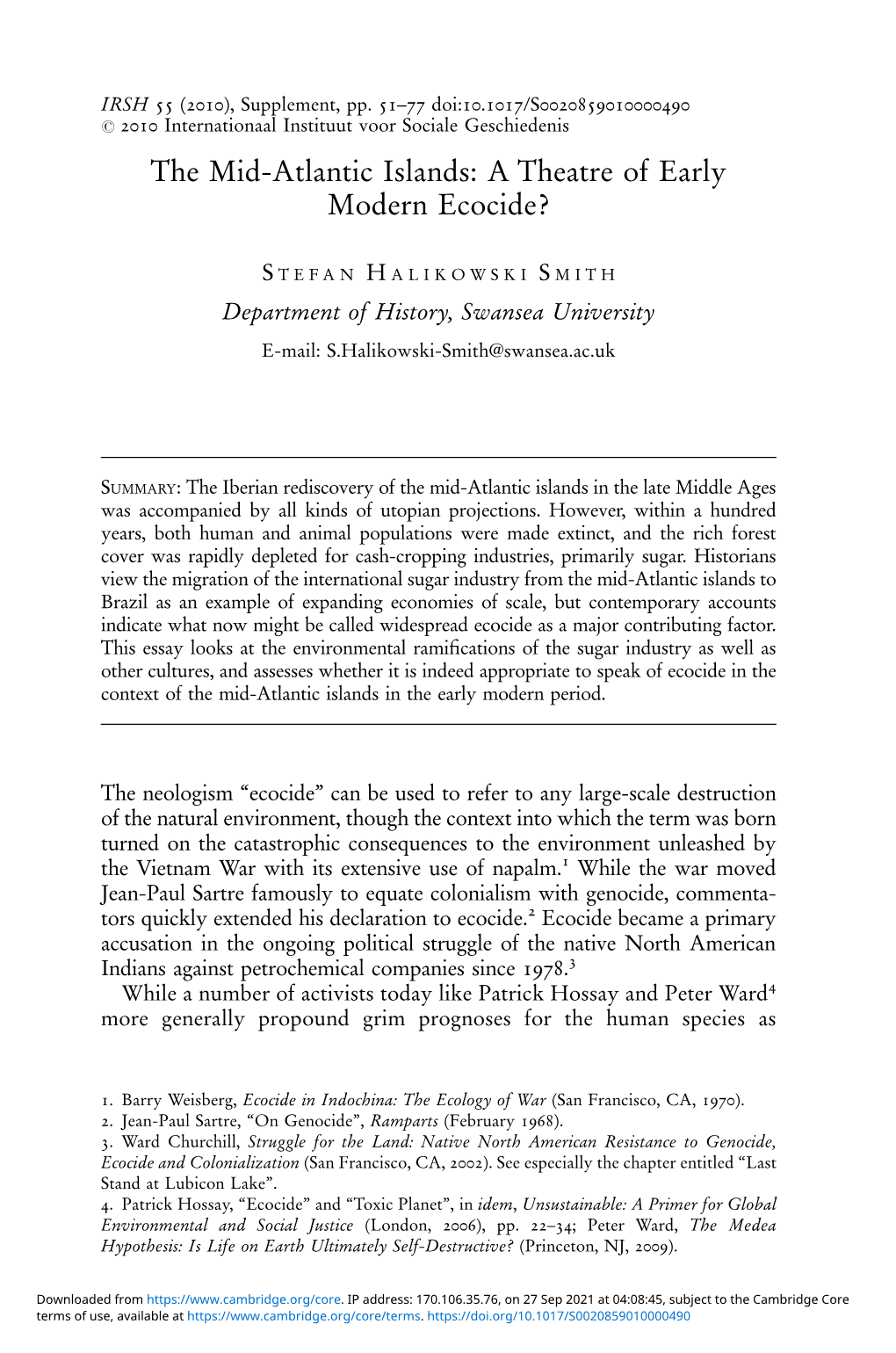 The Mid-Atlantic Islands: a Theatre of Early Modern Ecocide?