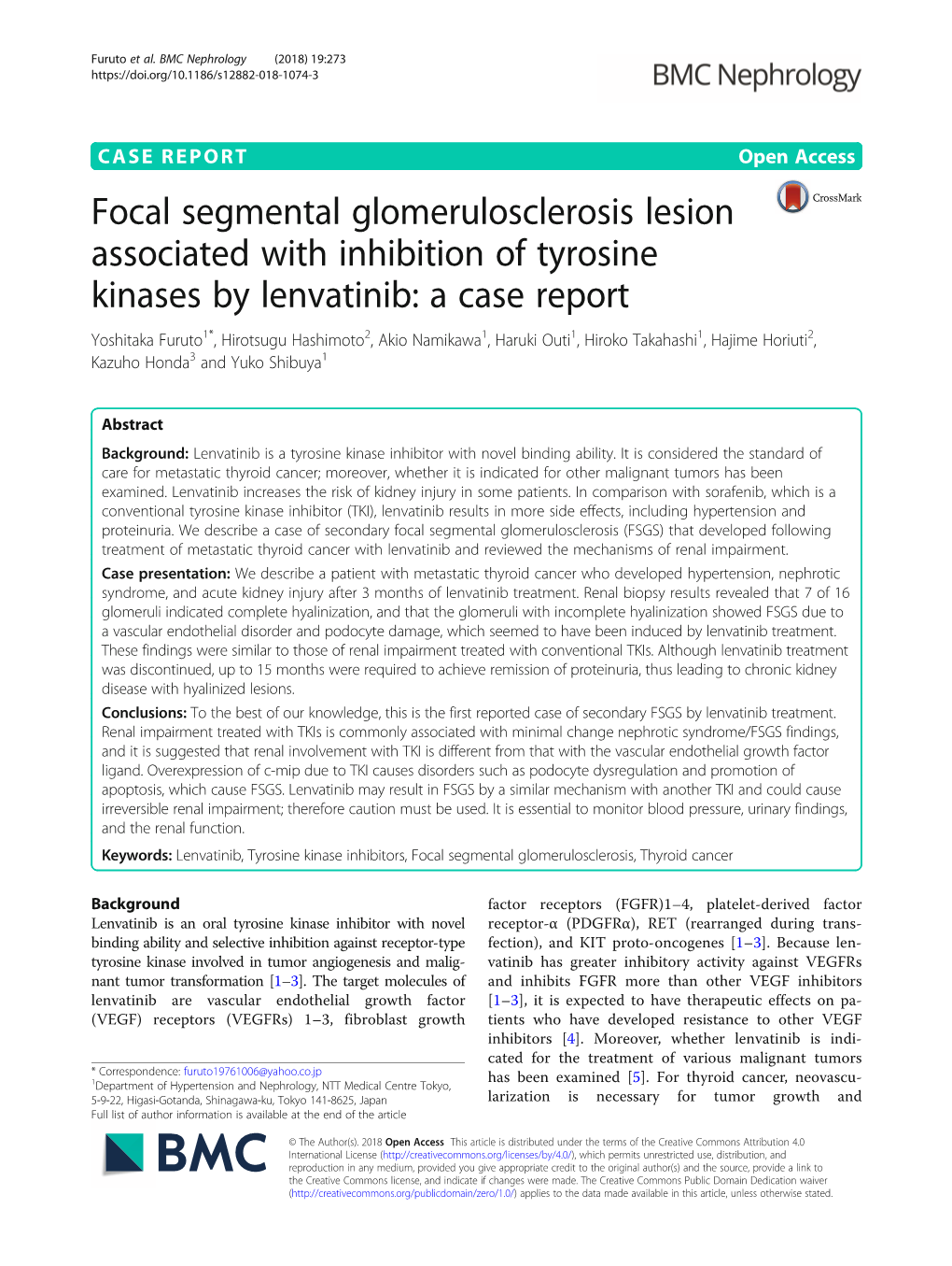 Focal Segmental Glomerulosclerosis Lesion Associated with Inhibition of Tyrosine Kinases by Lenvatinib