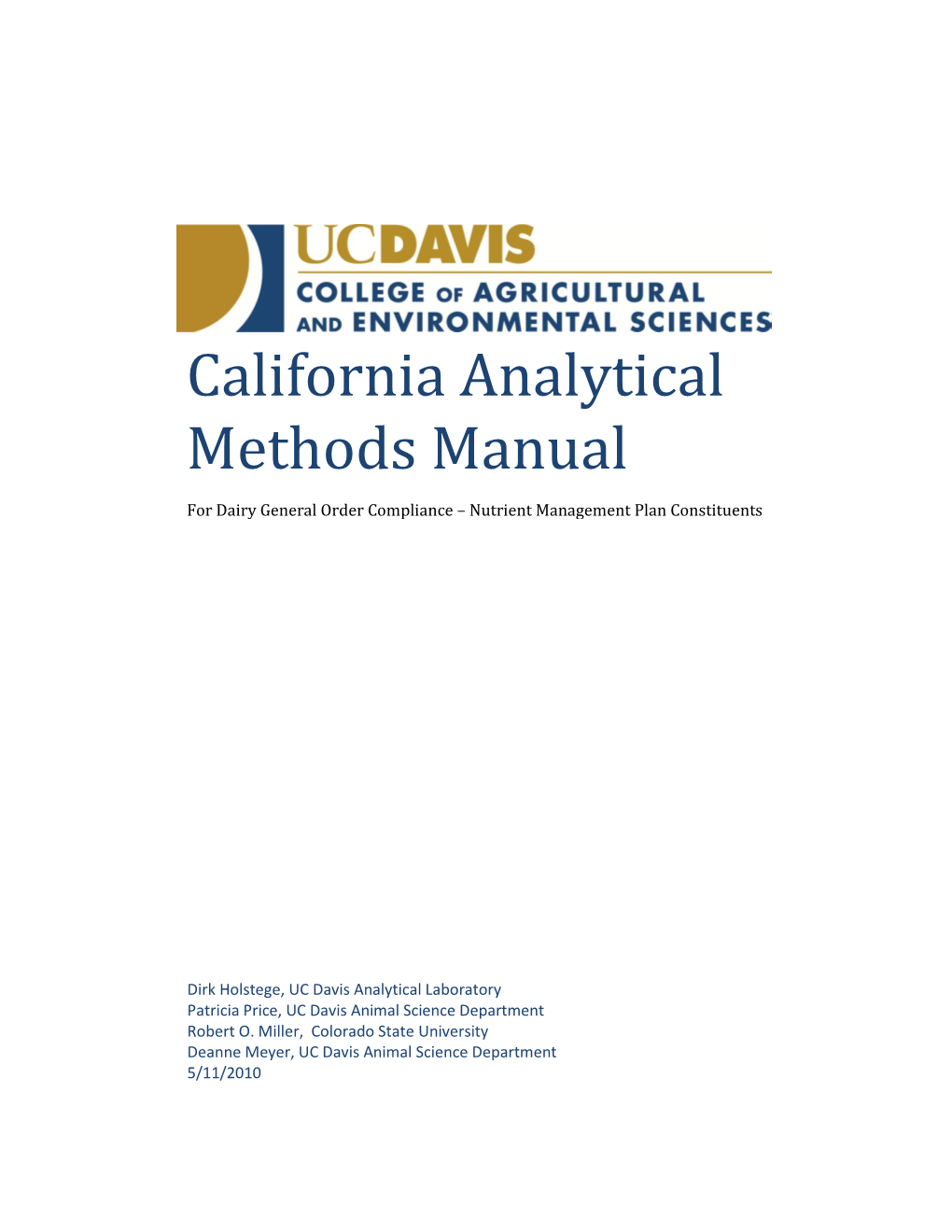 California Analytical Methods Manual