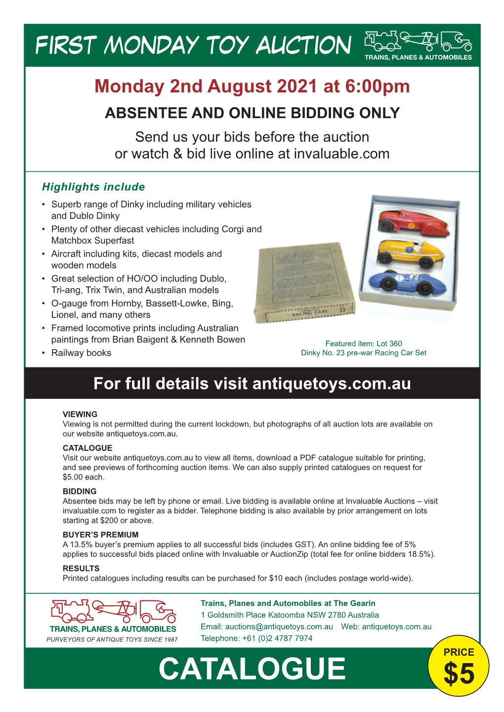 CATALOGUE Visit Our Website Antiquetoys.Com.Au to View All Items, Download a PDF Catalogue Suitable for Printing, and See Previews of Forthcoming Auction Items
