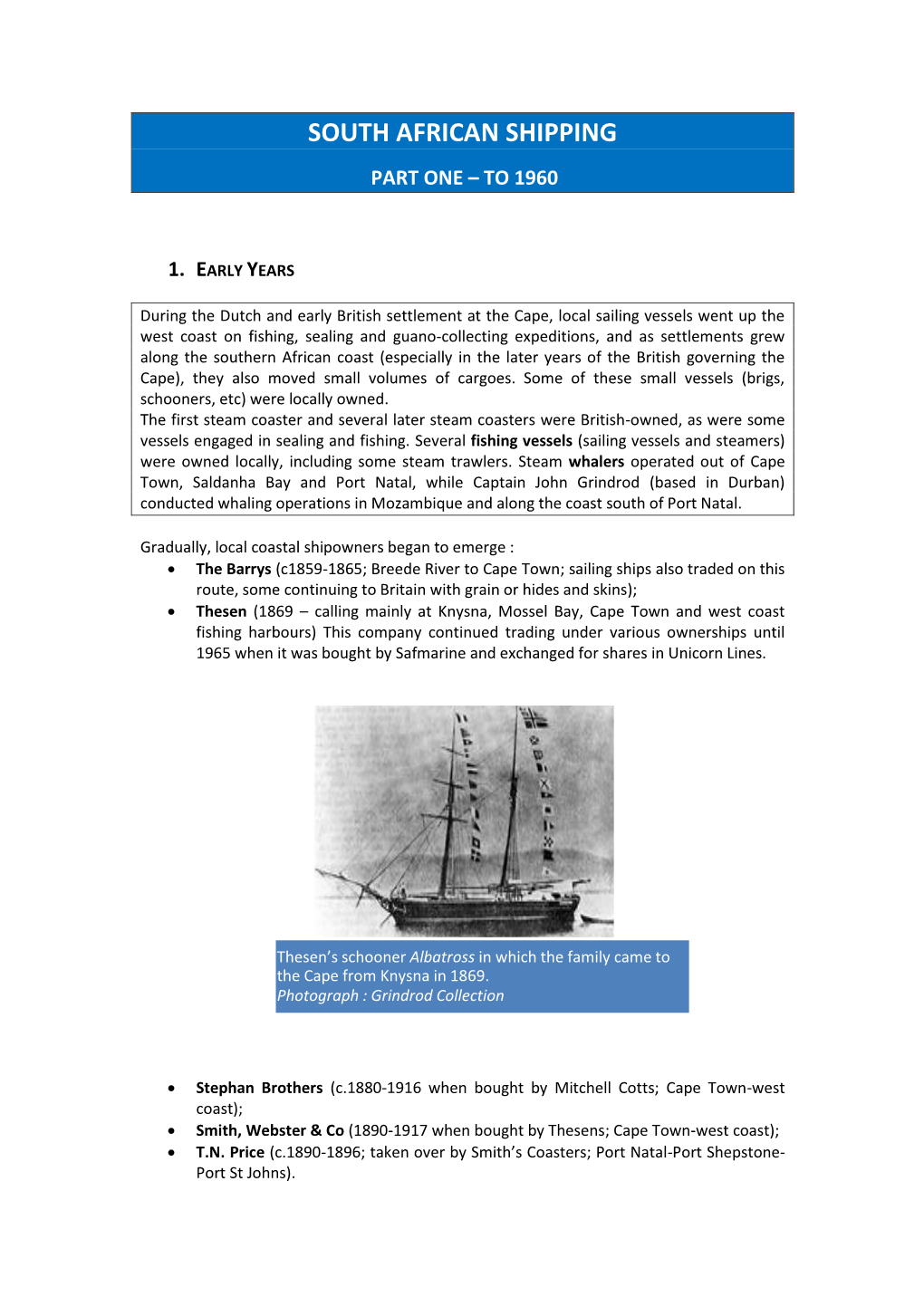 SOUTH AFRICAN SHIPPING PART 1: up to 1960