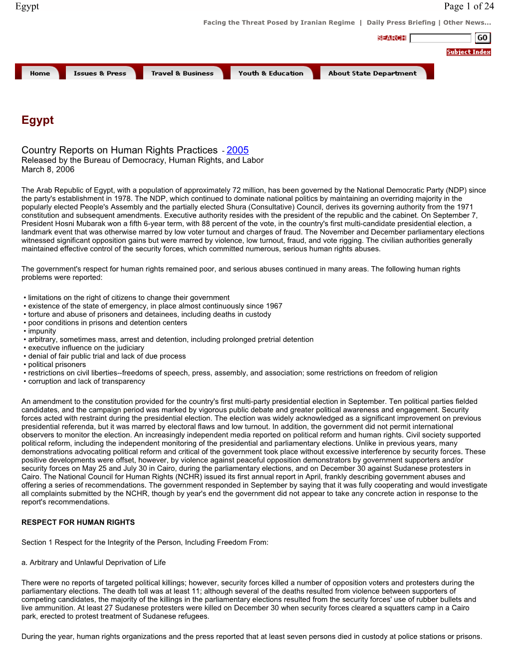 Country Reports on Human Rights Practices - 2005 Released by the Bureau of Democracy, Human Rights, and Labor March 8, 2006