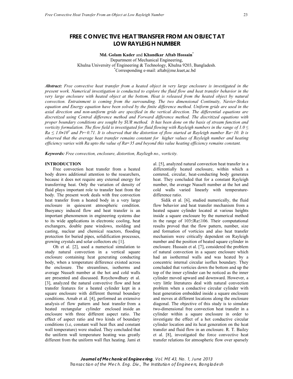 Free Convective Heat Transfer from an Object at Low Rayleigh Number 23