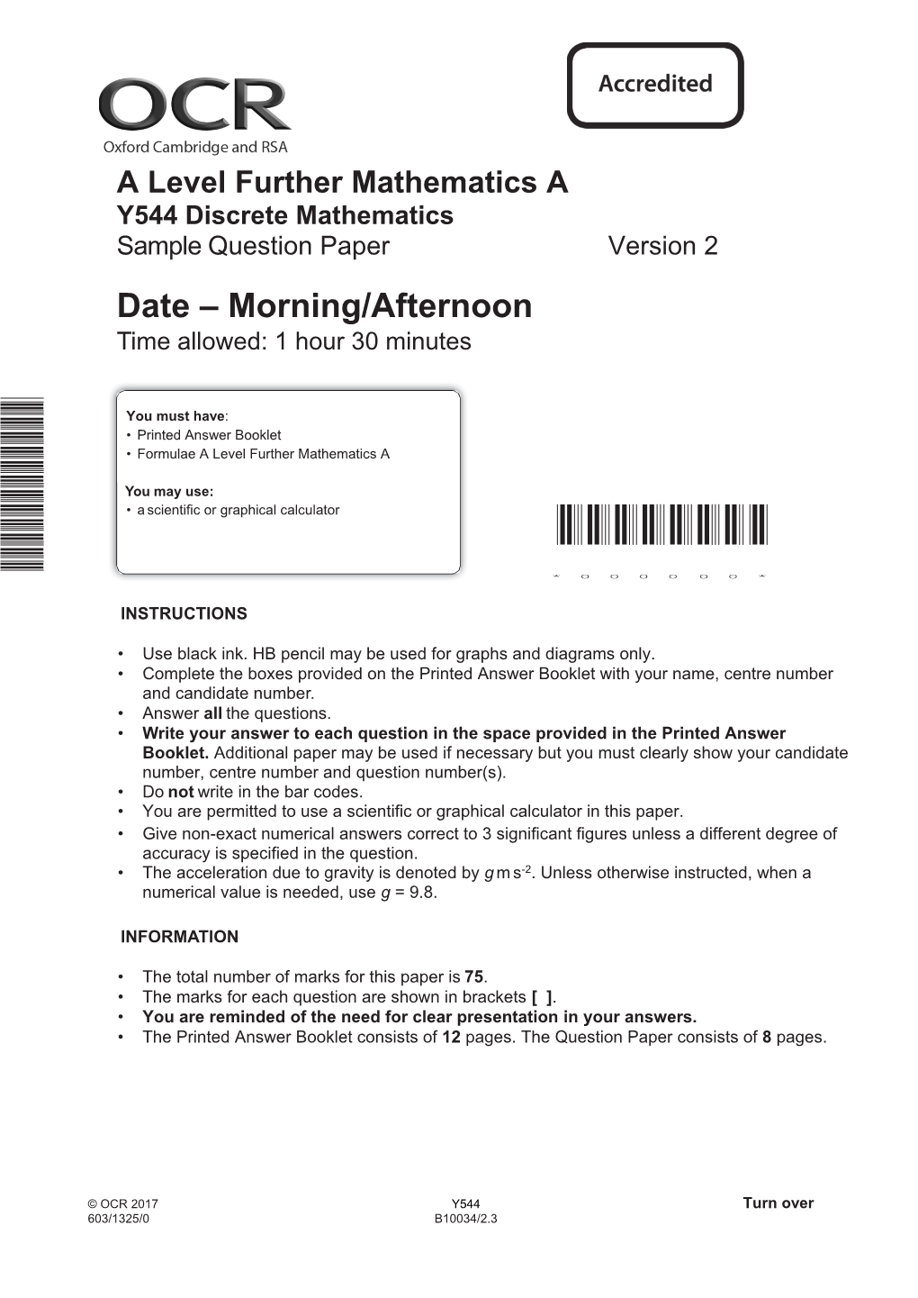 OCR a Level Further Mathematics a Y544 Discrete Mathematics Sample