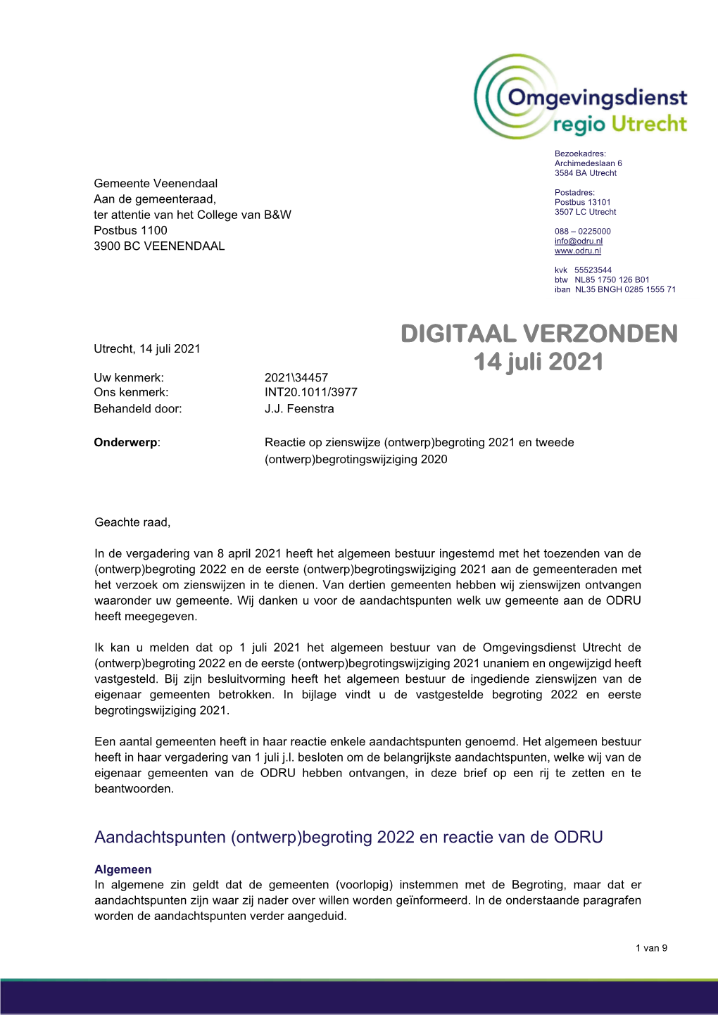 DIGITAAL VERZONDEN 14 Juli 2021