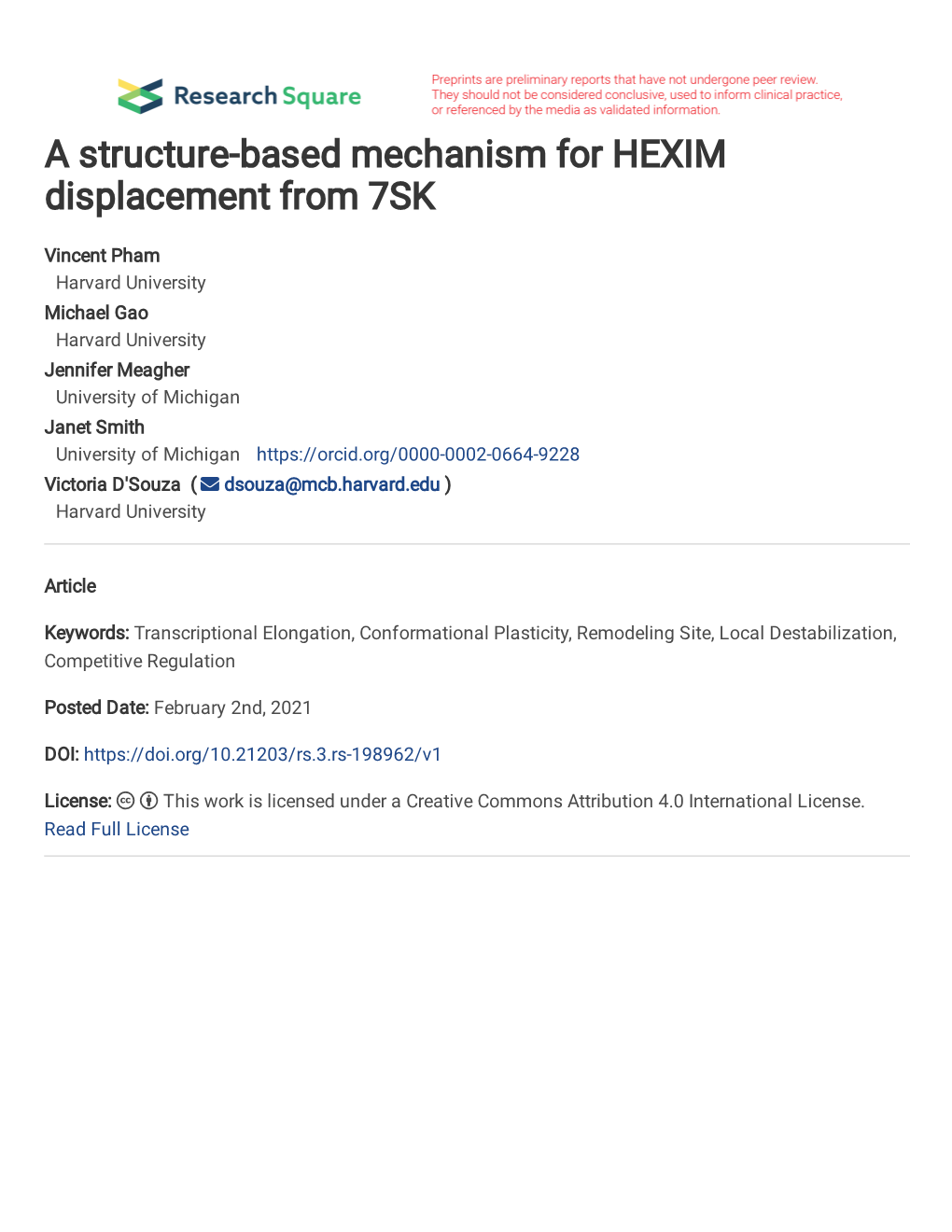 A Structure-Based Mechanism for HEXIM Displacement from 7SK