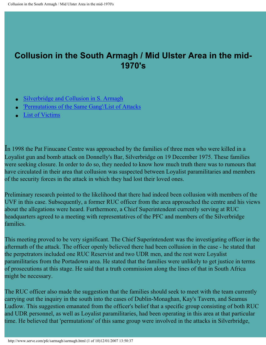 Collusion in the South Armagh / Mid Ulster Area in the Mid-1970'S