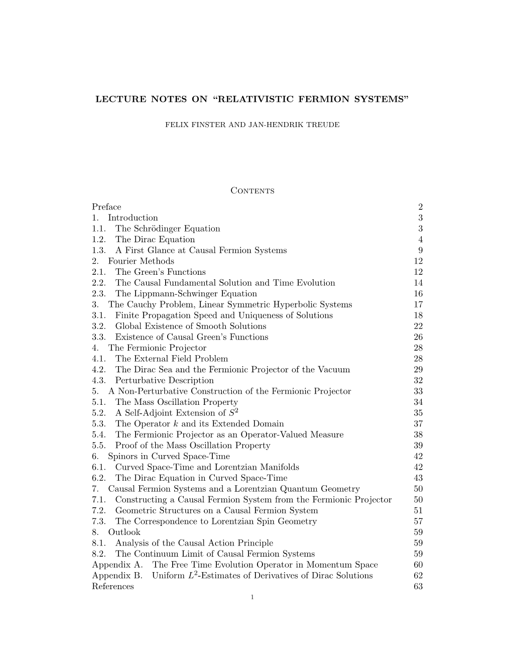 “RELATIVISTIC FERMION SYSTEMS” Contents Preface 2 1. Introduction 3