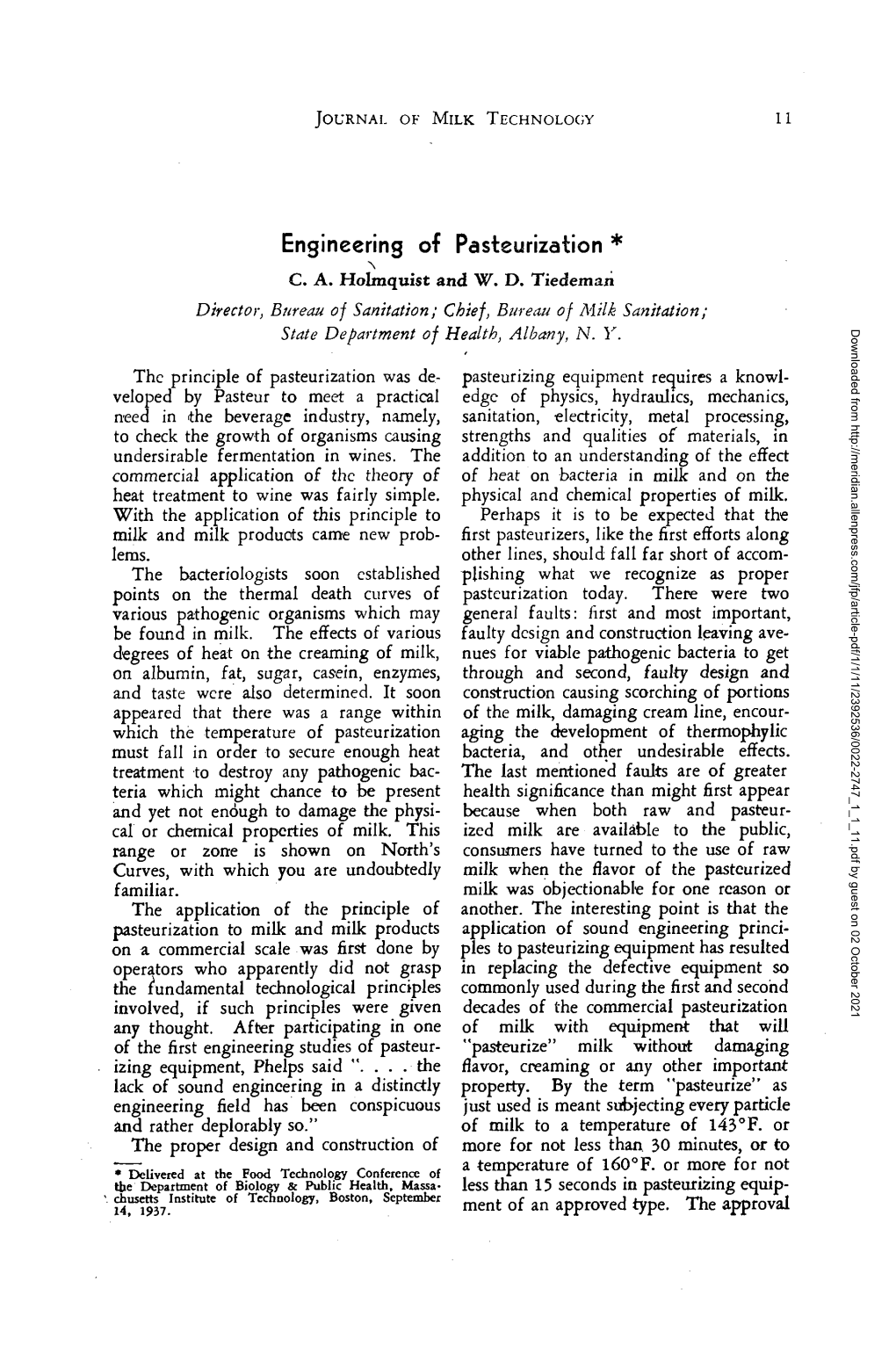 Engineering of Pasteurization * Λ · , C