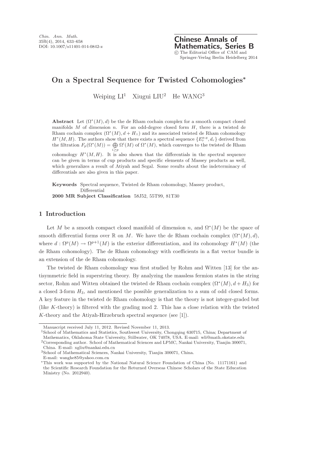 Chinese Annals of Mathematics, Series B on a Spectral Sequence