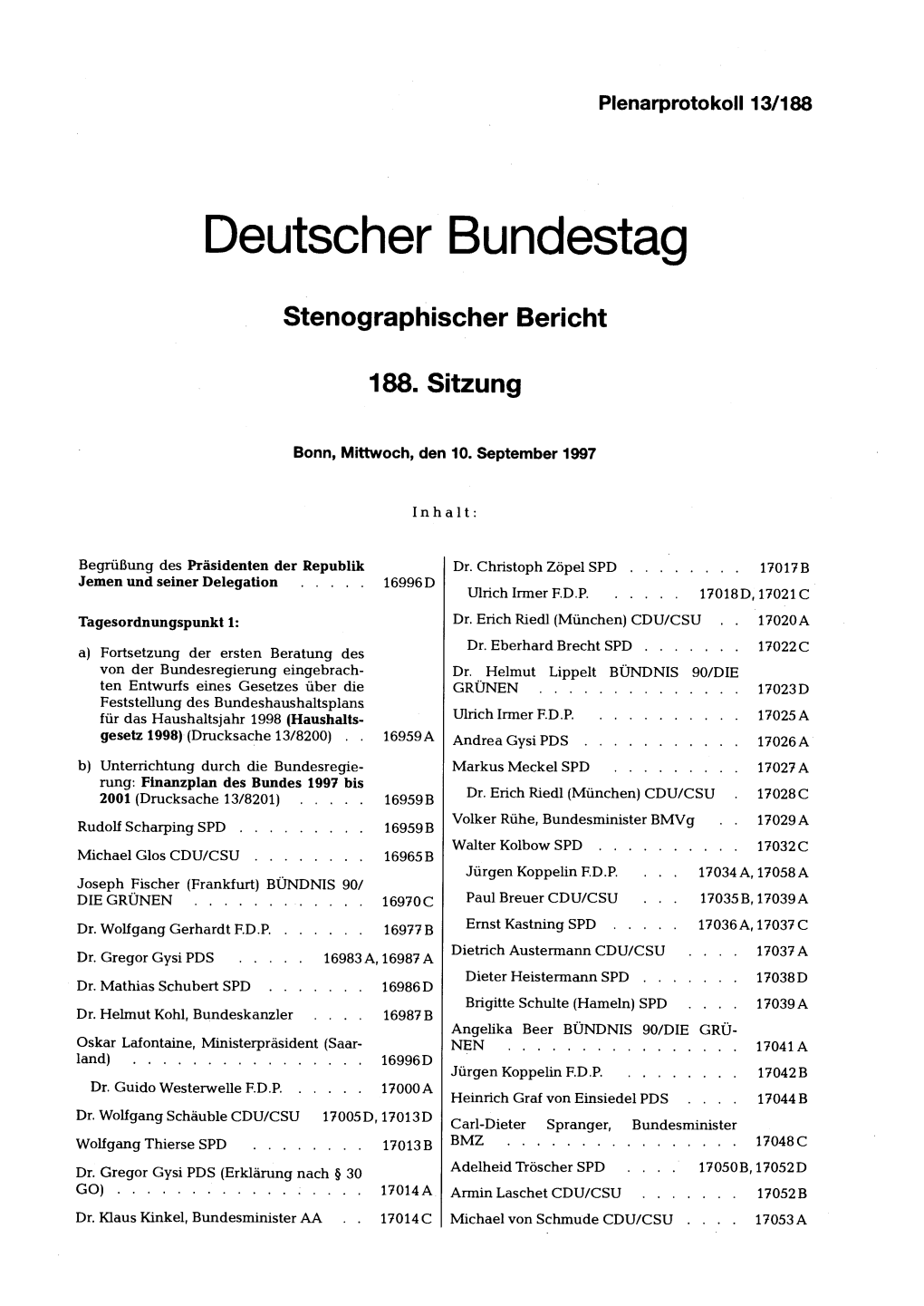 Stenographischer Bericht 188. Sitzung