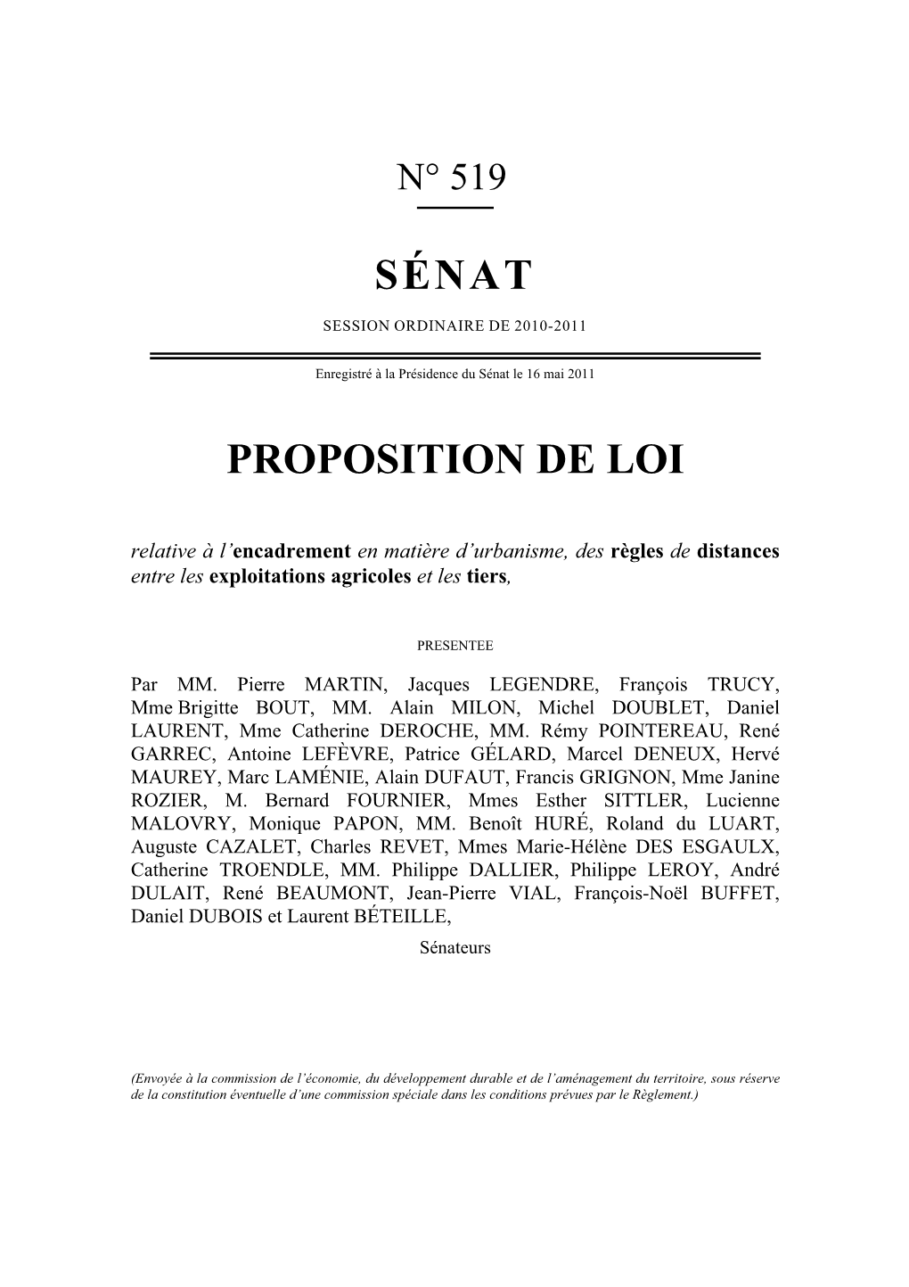 Sénat Proposition De