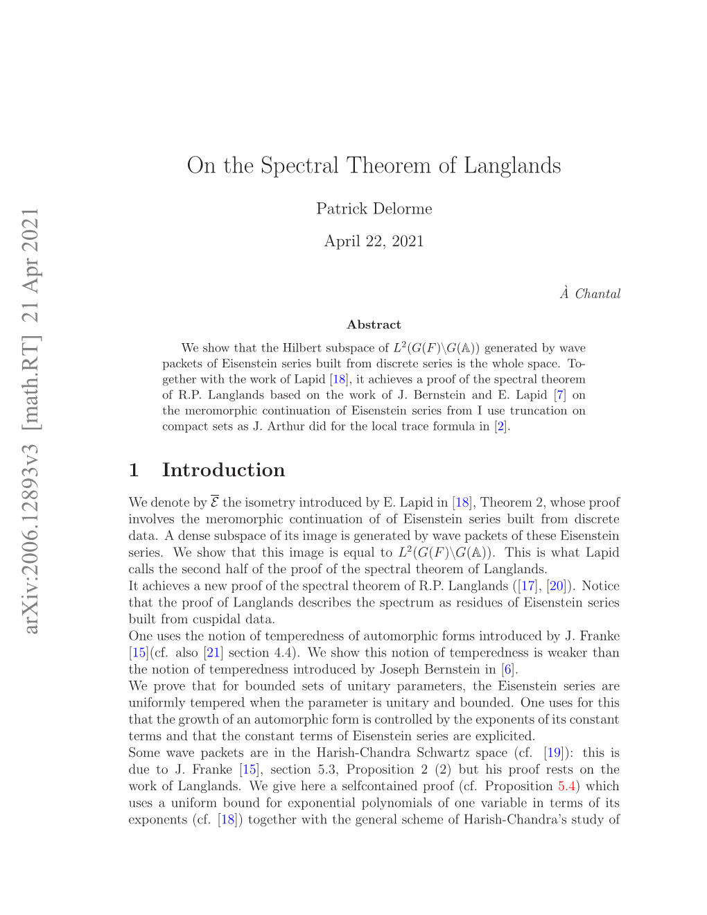 On the Spectral Theorem of Langlands