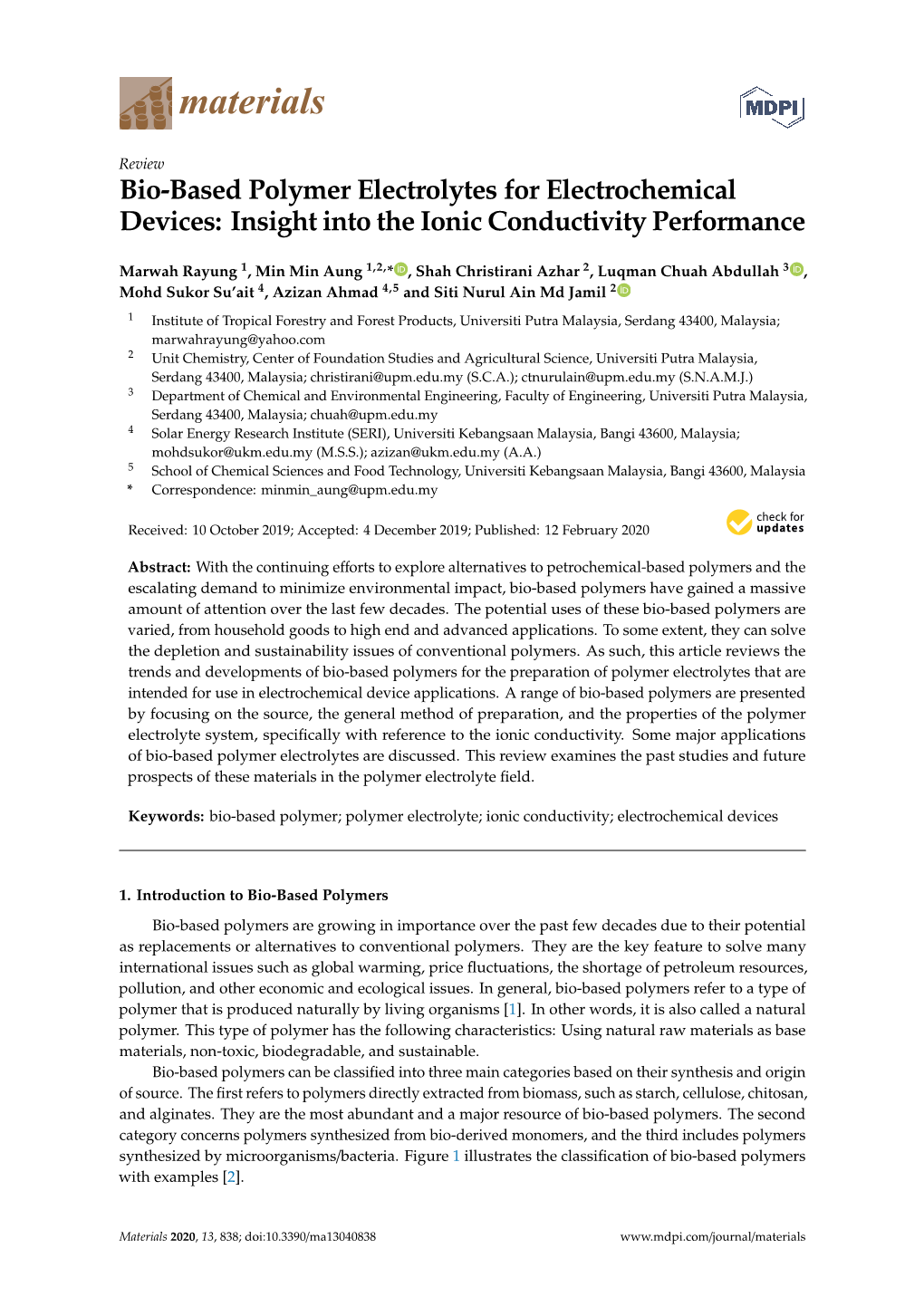 Bio-Based Polymer Electrolytes for Electrochemical Devices: Insight Into the Ionic Conductivity Performance