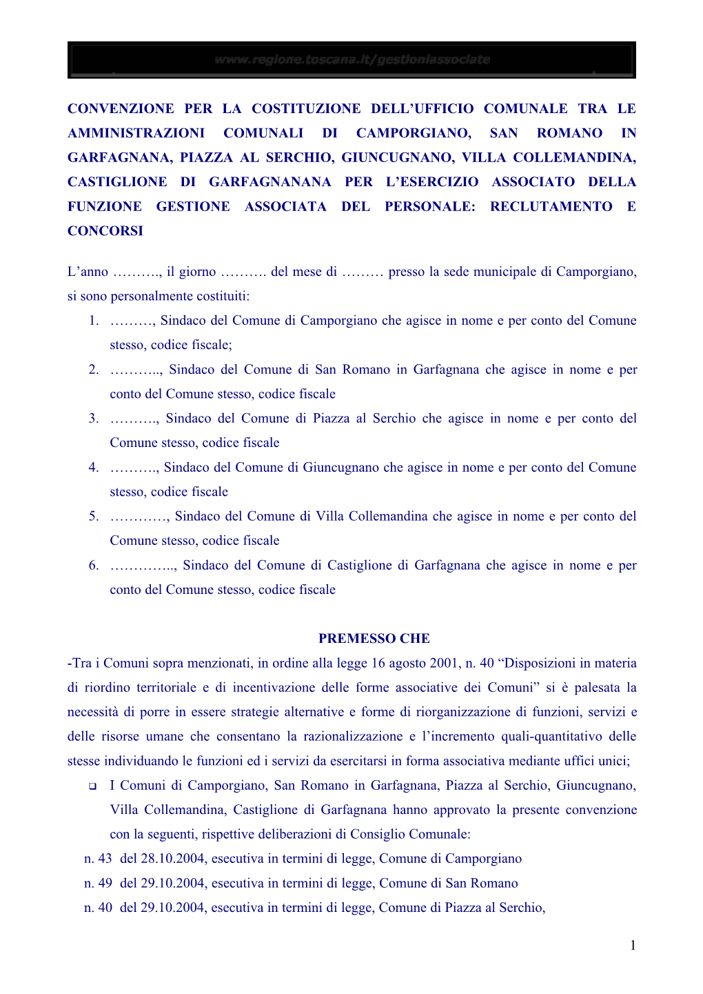 1 Convenzione Per La Costituzione Dell'ufficio