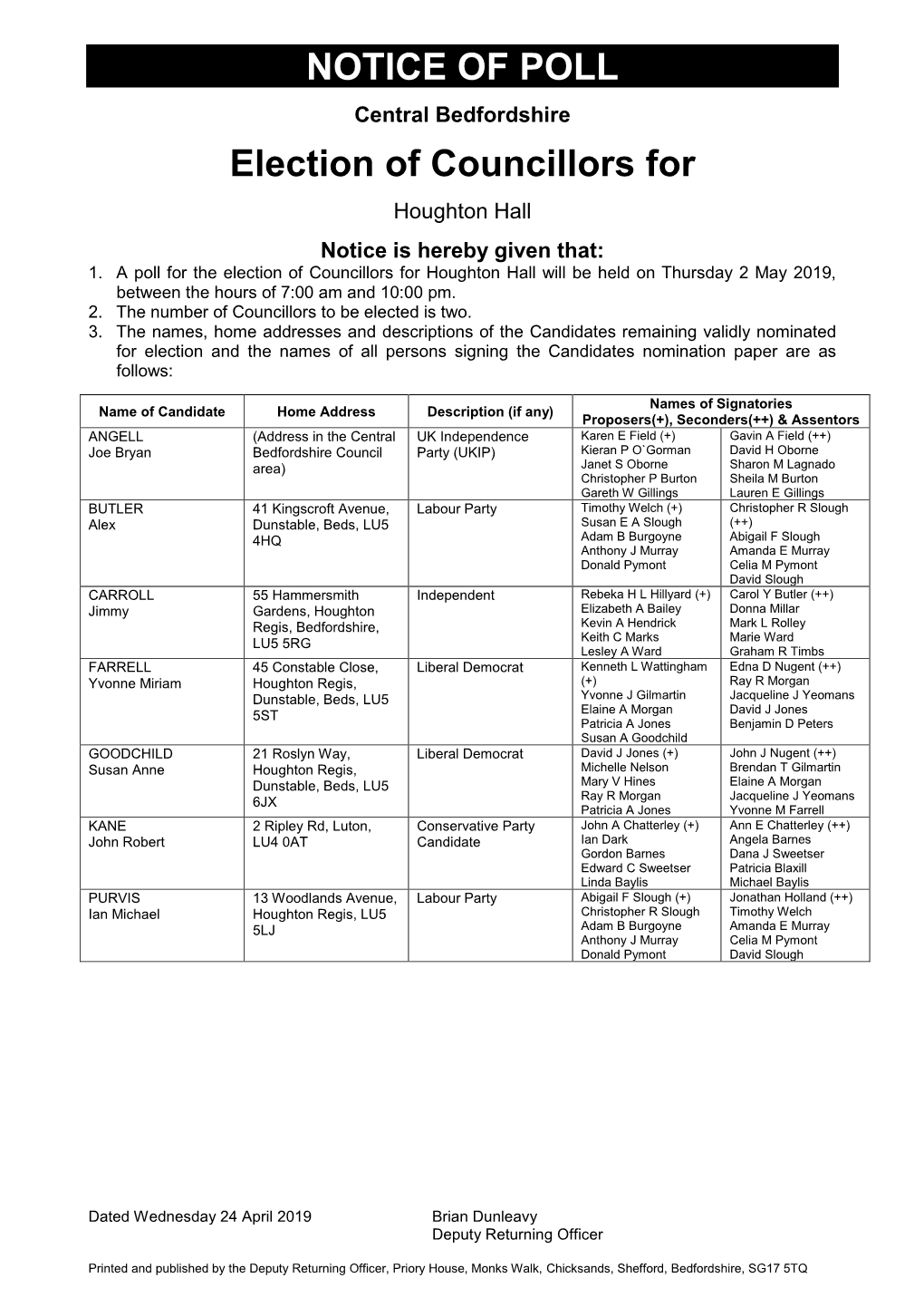 NOTICE of POLL Election of Councillors