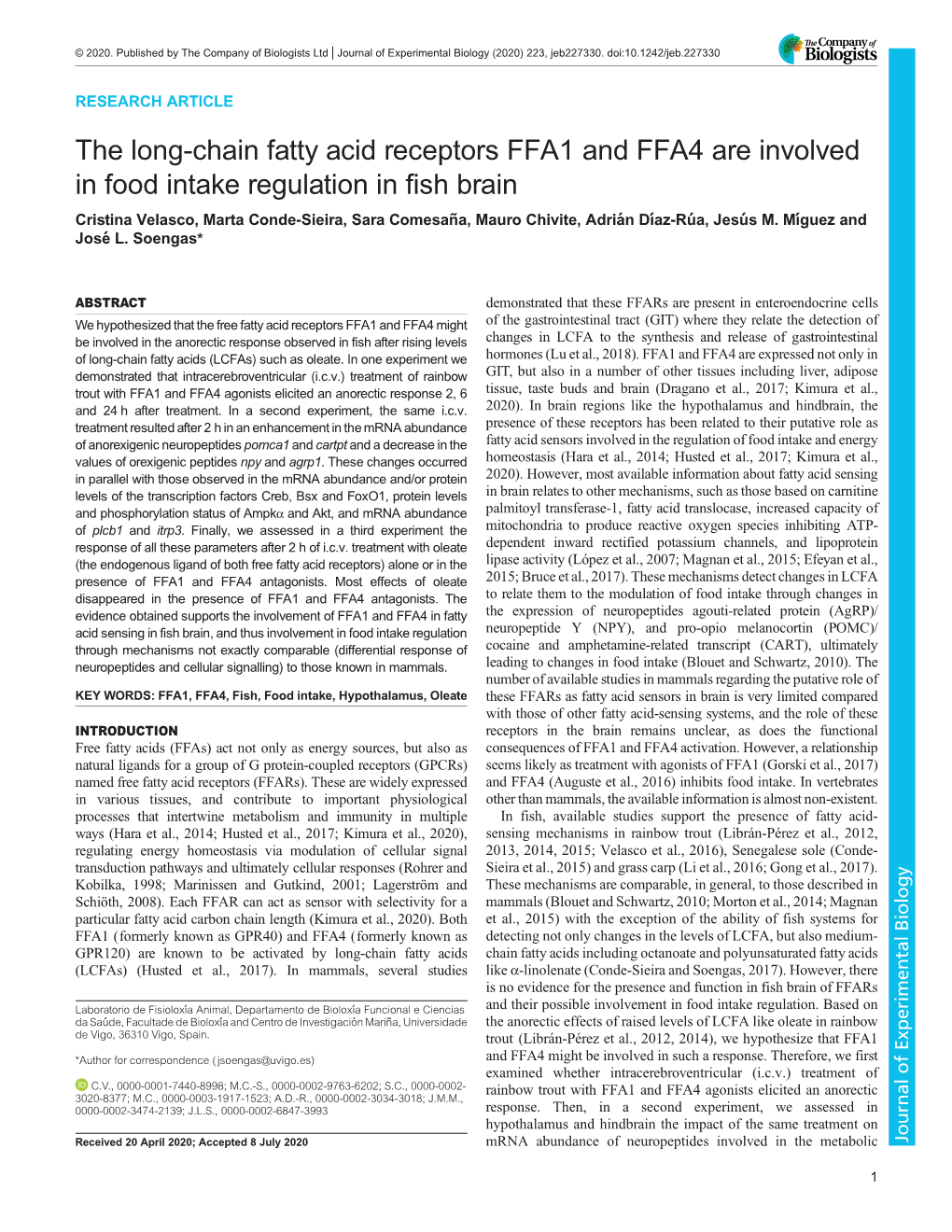 The Long-Chain Fatty Acid Receptors FFA1 and FFA4 Are Involved in Food