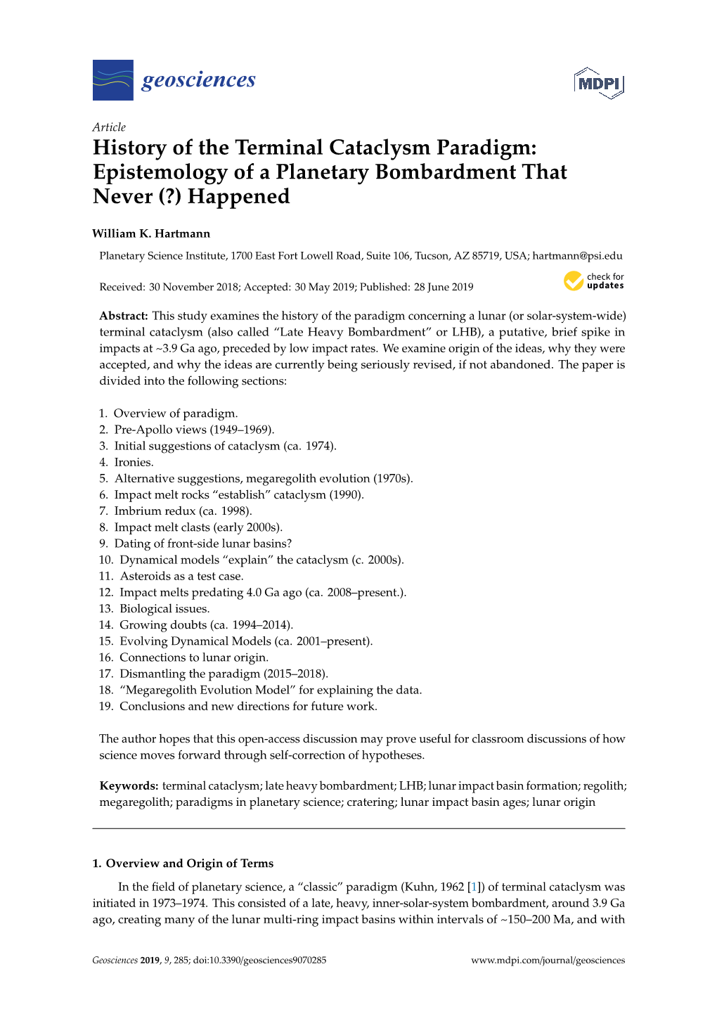 History of the Terminal Cataclysm Paradigm: Epistemology of a Planetary Bombardment That Never (?) Happened