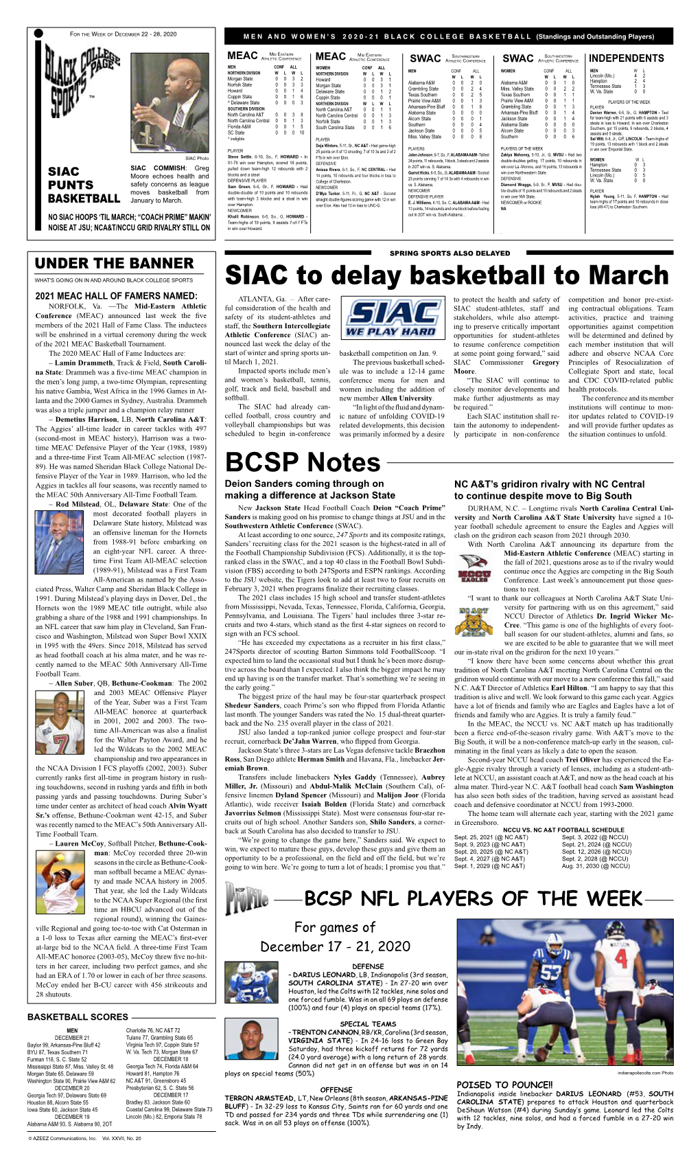 SIAC to Delay Basketball to March BCSP Notes