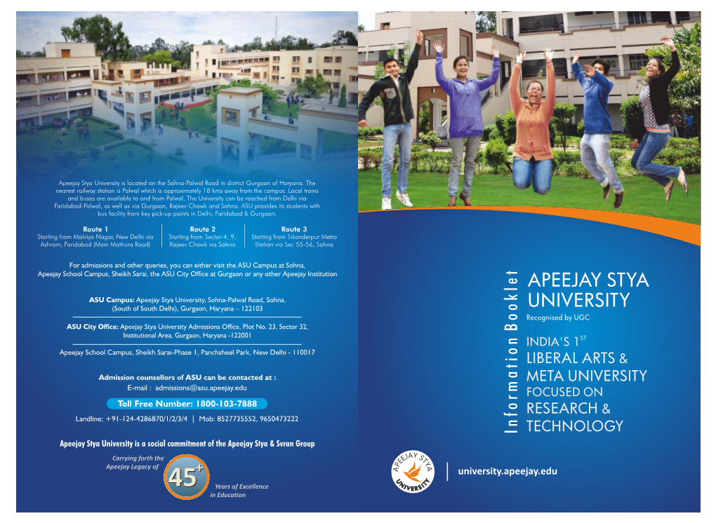 Apeejay Stya University Is Located on the Sohna-Palwal Road in District Gurgaon of Haryana