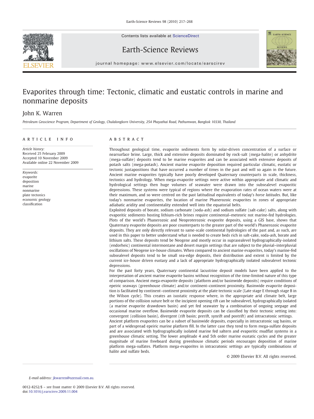 Warren, J. K., 2010, Evaporites Through Time: Tectonic, Climatic And