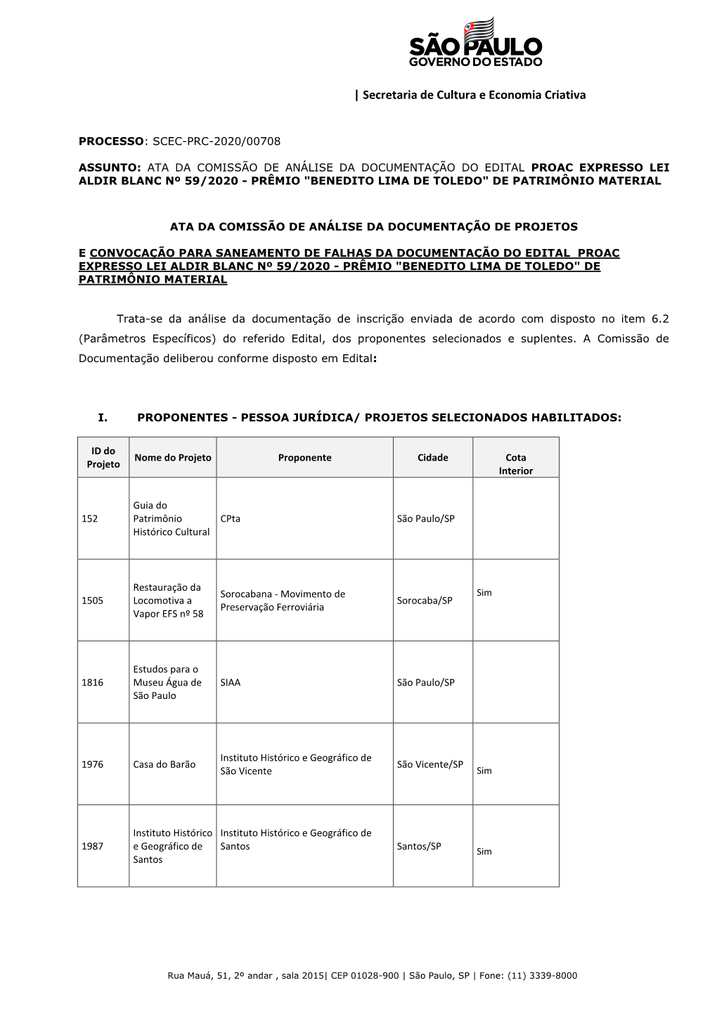 Ata Da Comissão De Análise Da Documentação De Projetos