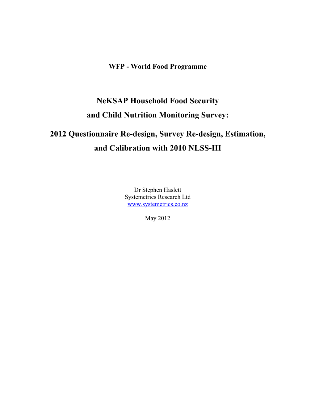 Neksap Household Food Security and Child Nutrition Monitoring Survey