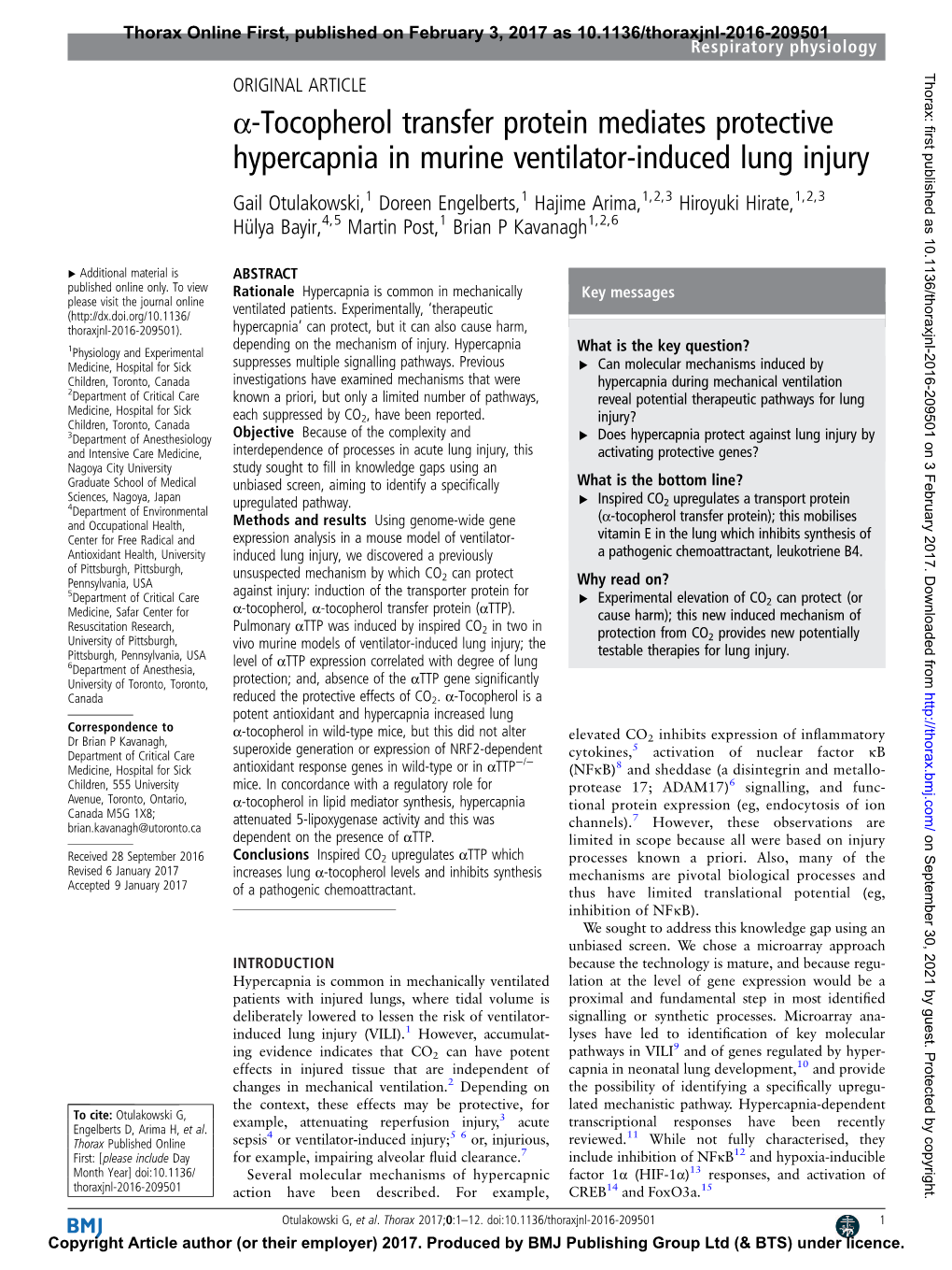 Α-Tocopherol Transfer Protein Mediates Protective Hypercapnia In