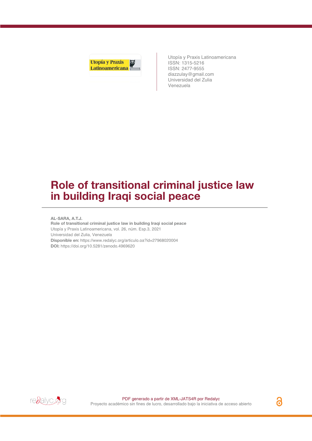 Role of Transitional Criminal Justice Law in Building Iraqi Social Peace