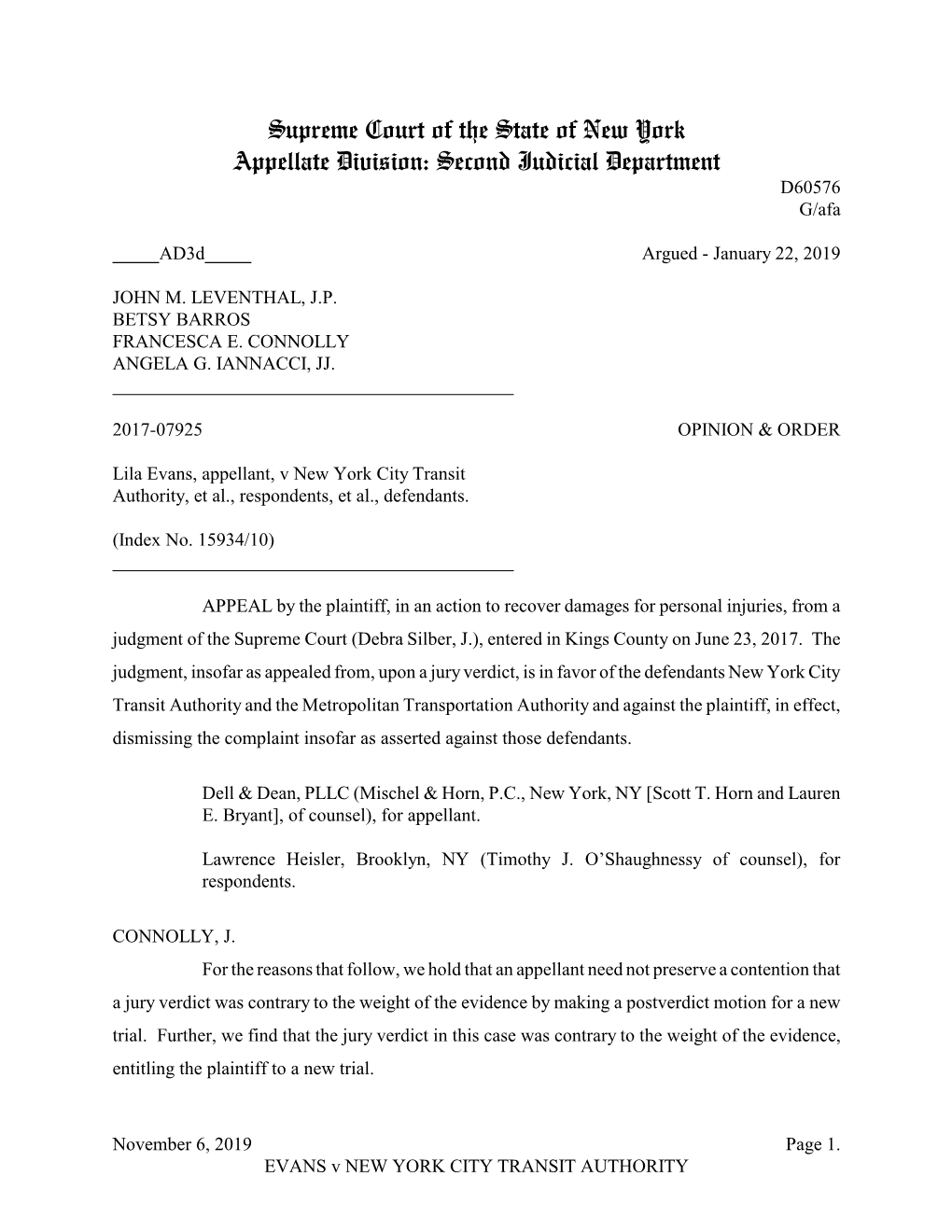 EVANS V NEW YORK CITY TRANSIT AUTHORITY I