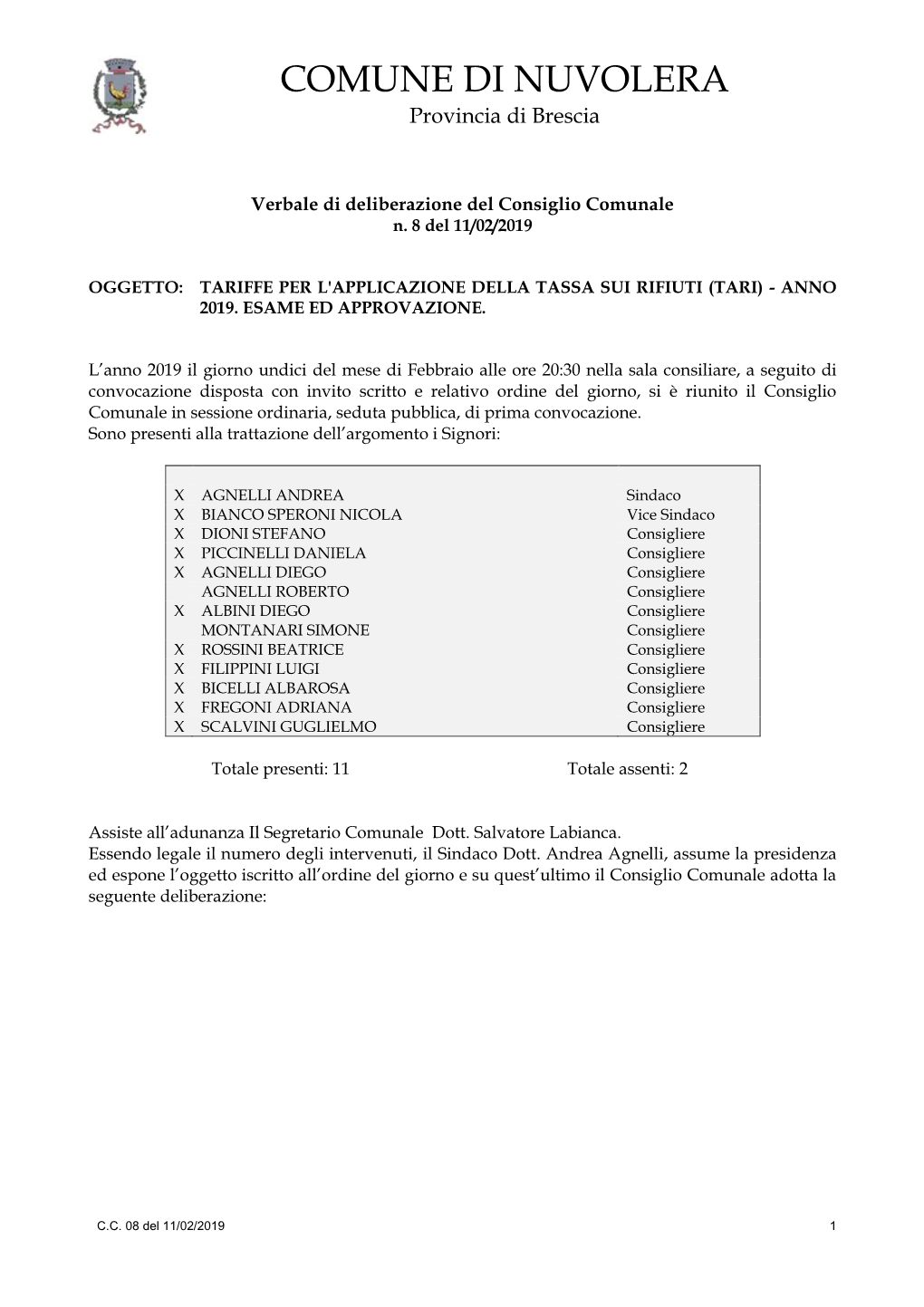 COMUNE DI NUVOLERA Provincia Di Brescia