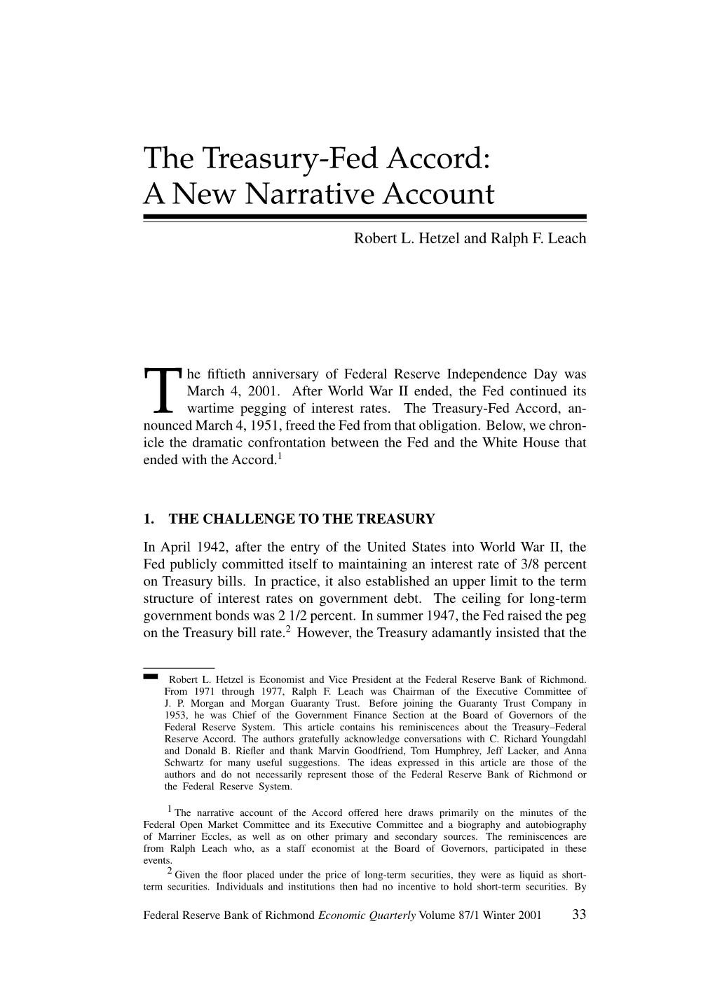 The Treasury-Fed Accord: a New Narrative Account