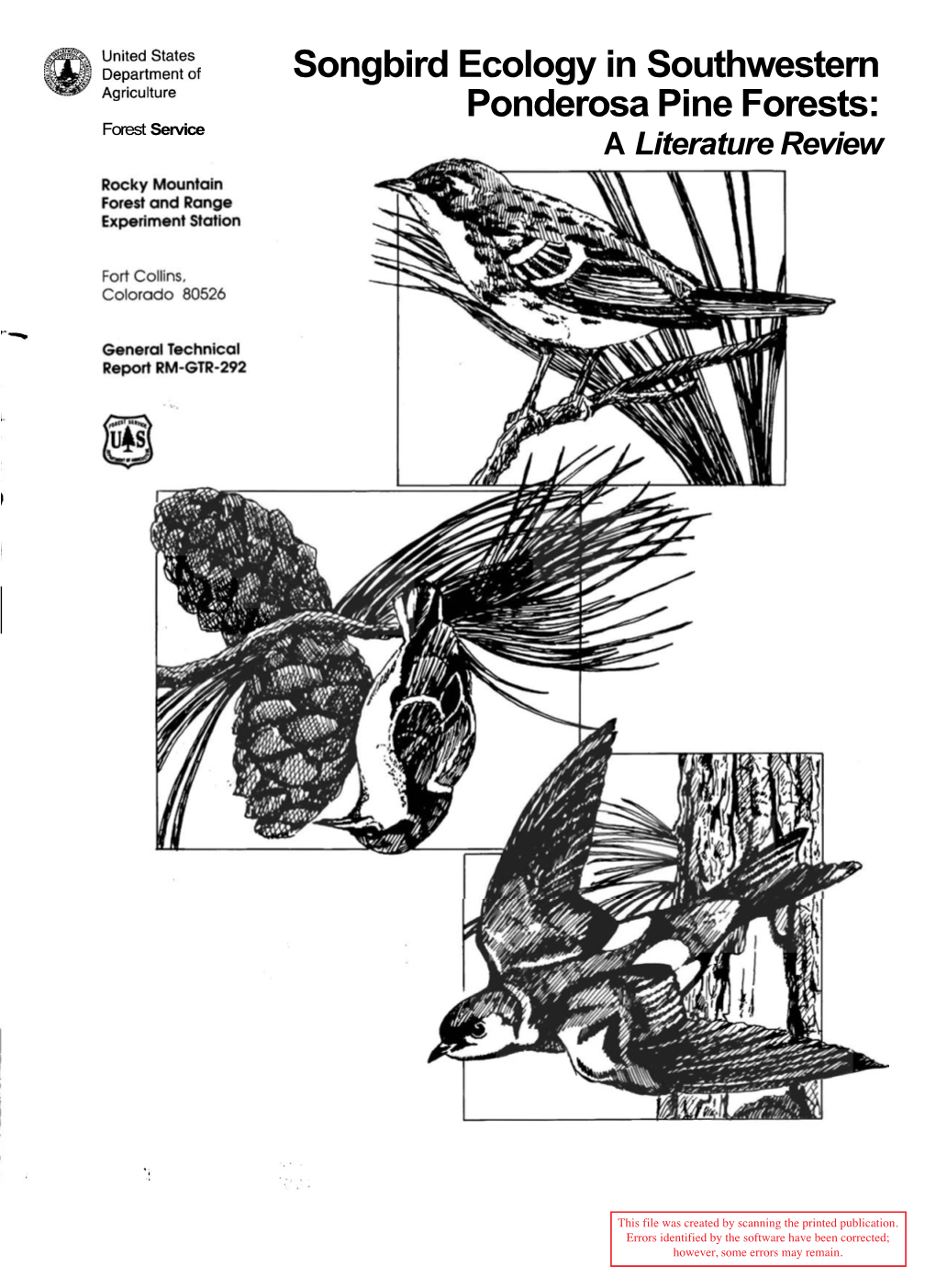 Songbird Ecology in Southwestern Ponderosa Pine Forests: Forest Service a Literature Review