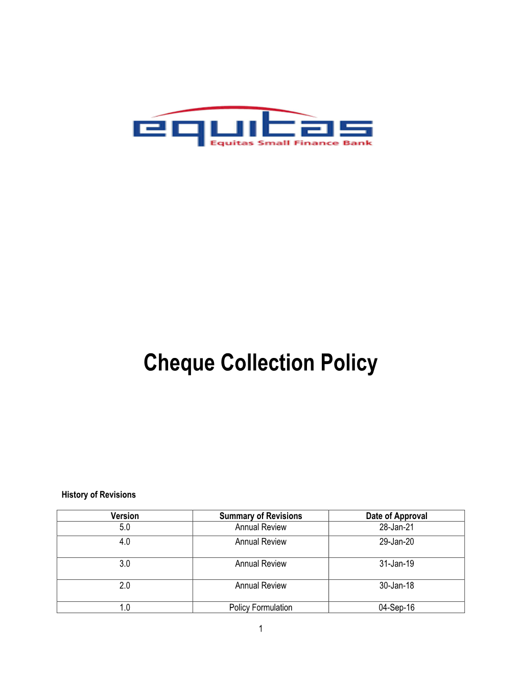 Cheque Collection Policy