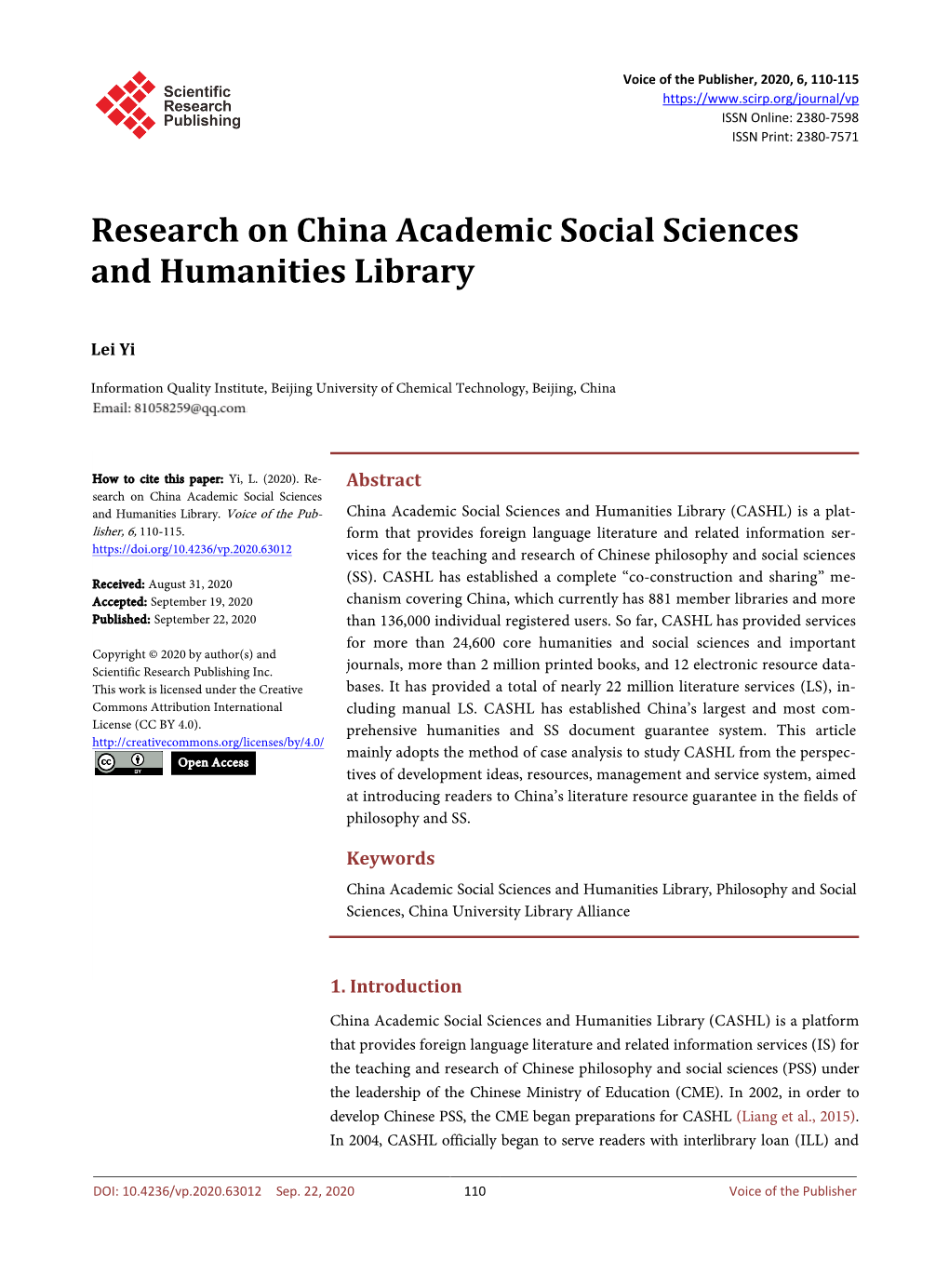 Research on China Academic Social Sciences and Humanities Library