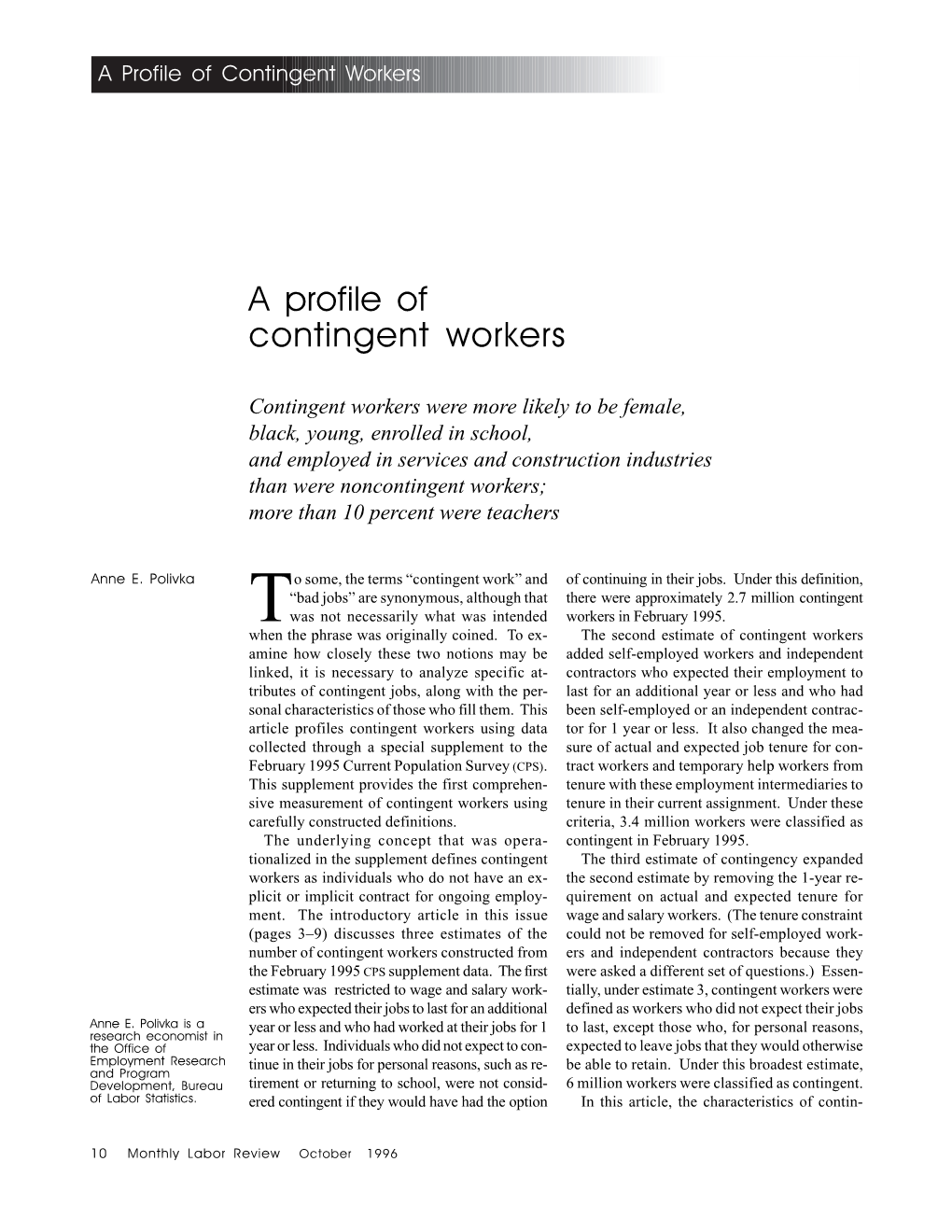 A Profile of Contingent Workers