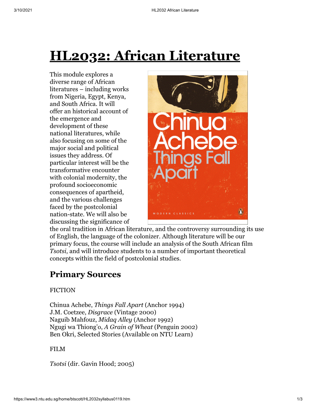 HL2032: African Literature