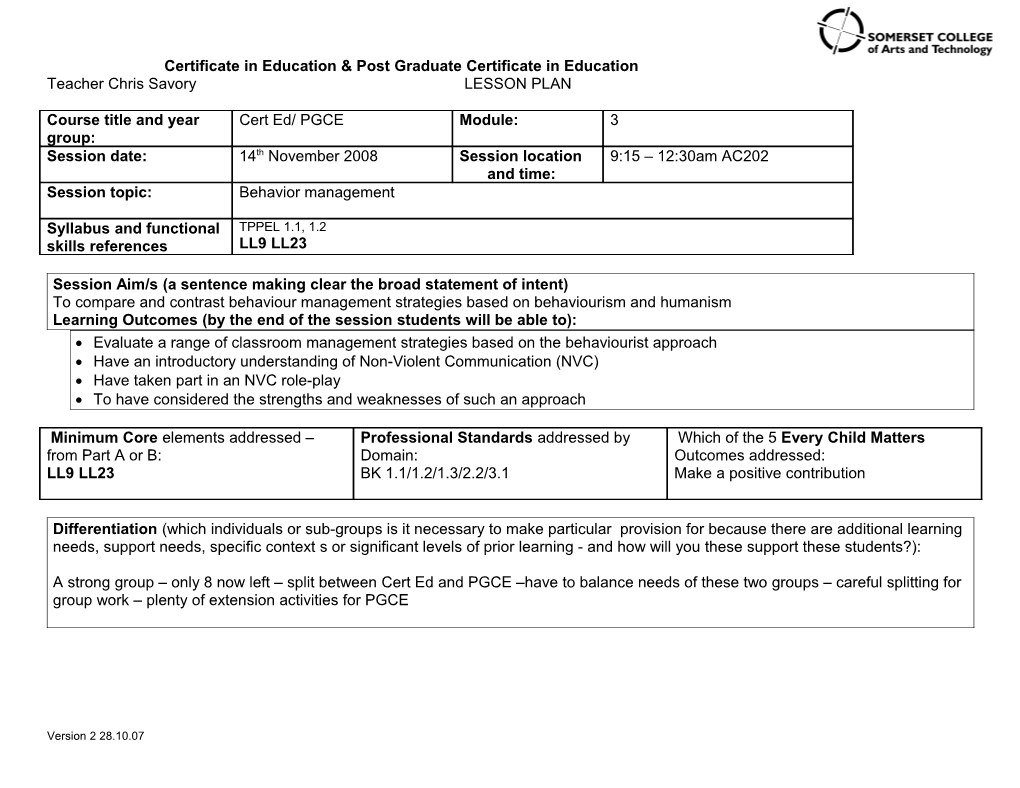 Certificate in Education & Post Graduate Certificate in Education