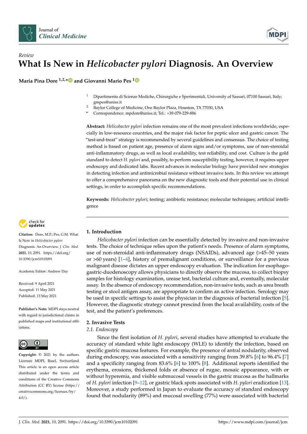 What Is New in Helicobacter Pylori Diagnosis. an Overview